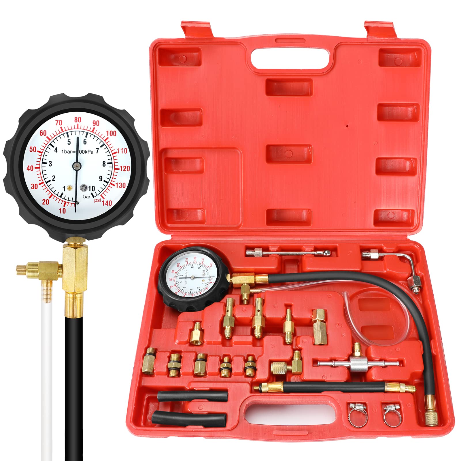BETOOLL 0-140PSI Fuel Injector Injection Pump Pressure Tester Gauge Kit Car Tools (Master)