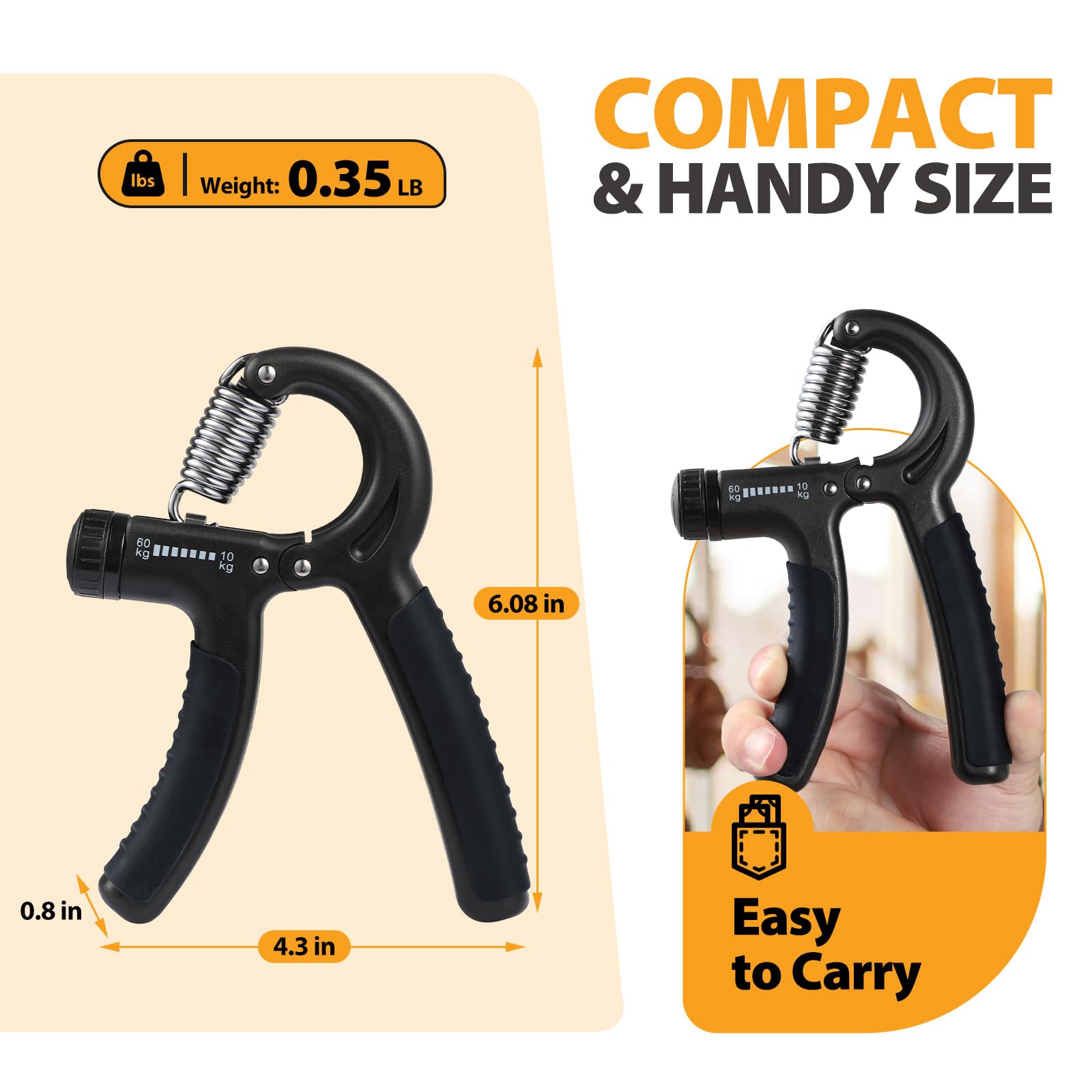 NIYIKOW 2 Pack Grip Strength Trainer, Hand Grip Strengthener, Adjustable Resistance 22-132Lbs (10-60kg), Forearm Strengthener, Perfect for Musicians Athletes - Carbon Black