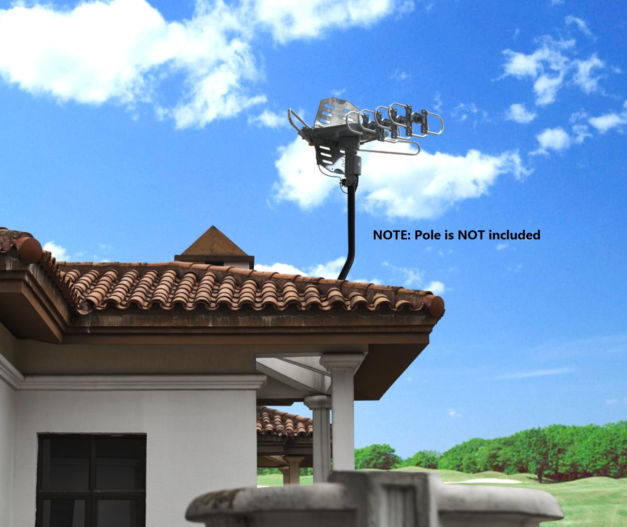 McDuory Amplified Digital Outdoor HDTV Antenna 150 Miles Long Range - 360 Degree Rotation Infrared Control - Tools Free Installation - Support 2 TVs