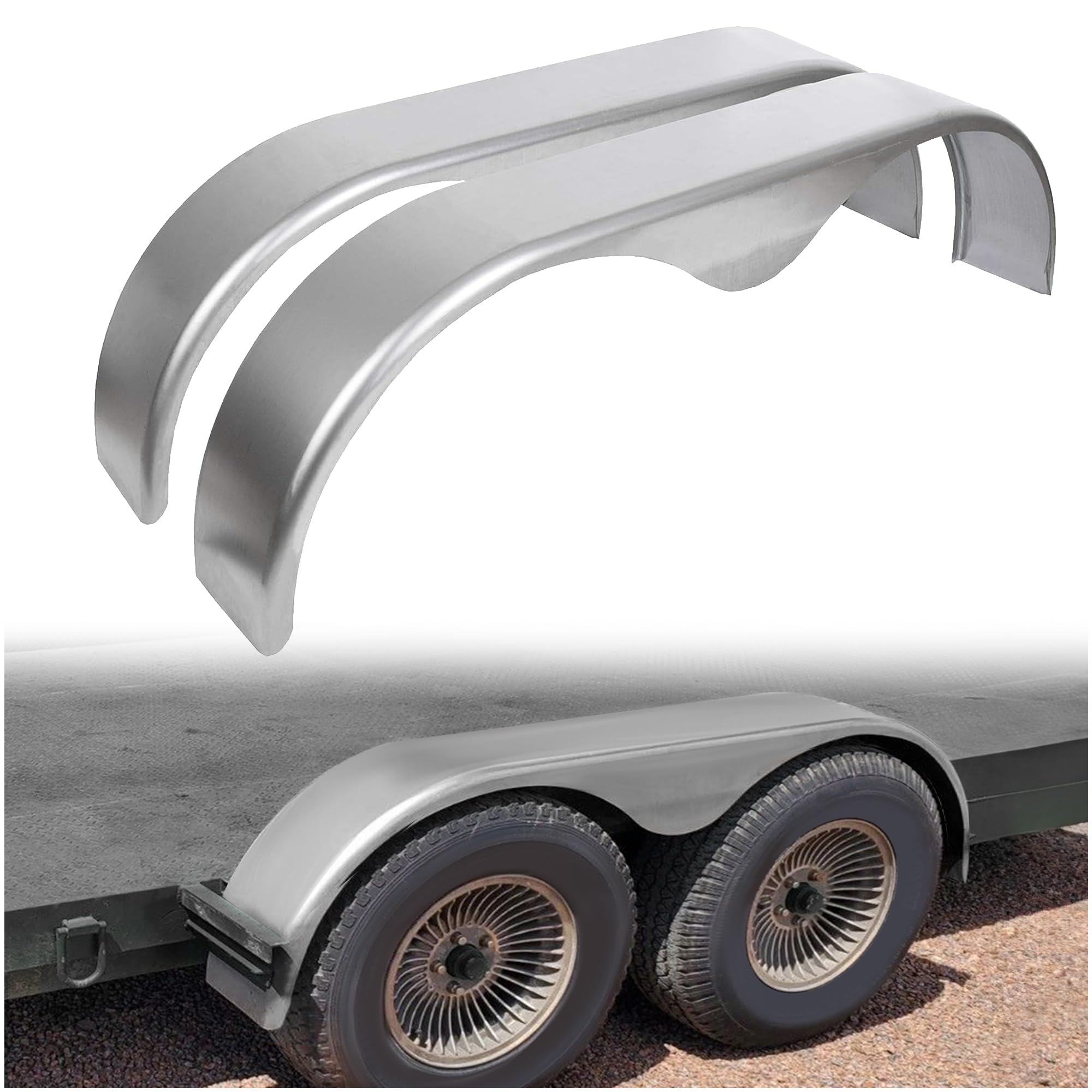 ECOTRIC 2Pcs Tandem Trailer Fender Double Axle Compatible with 13-15 Inch Wheels Teardrop Pair Enclosed Trailers 9" x 66" x 19.5" - Cold Rolled Steel