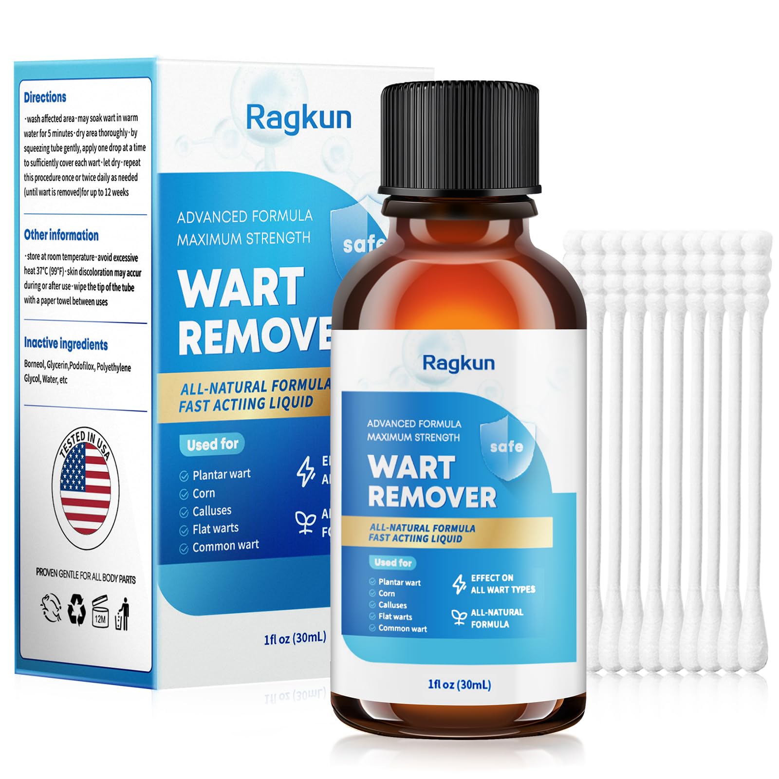 Ragkun Fast-Acting Wart Remover, Skin Tag Remover with Salicylic Acid, Skin Tag Removal Kit for Women Men, Wart Freeze Off for Plantar Wart, Flat Wart, Common Wart, Corn,H Warts, Callus 30 ML