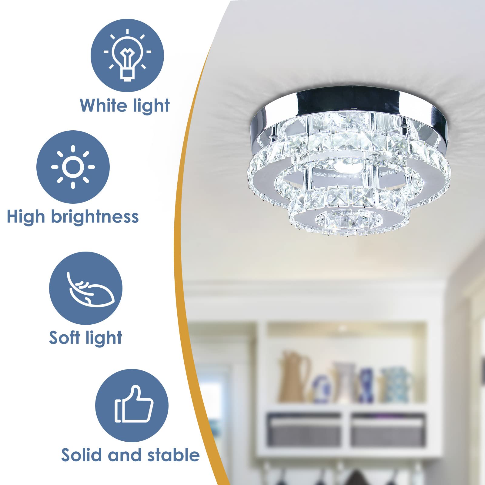 diisunbihuo Modern Crystal Flush Mount Chandelier Two Layers Crystal Chandeliers LED Ceiling Light Fixture Mini Chandeliers with Crystals Hallway Light Bedroom Chandelier for Bathroom Kitchen Office