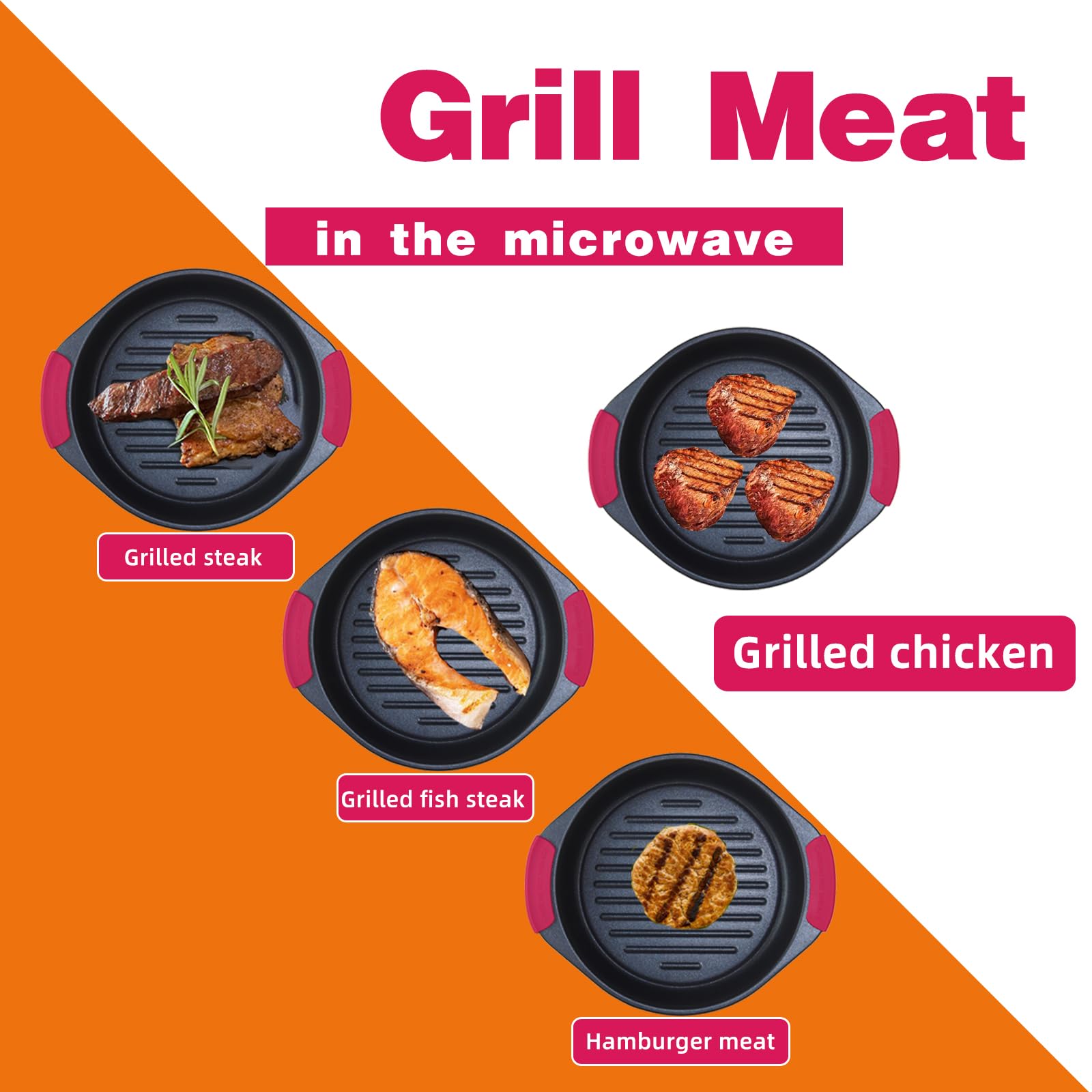 MKYSAIL Microwave Grill Pan,Microwave Bacon Cooker with Grill Marks for Grilling,Frying,Crisping &Cooking,Multi-Purpose Microwave Cookware with Lid,Safe for Family,Travel,Dorms