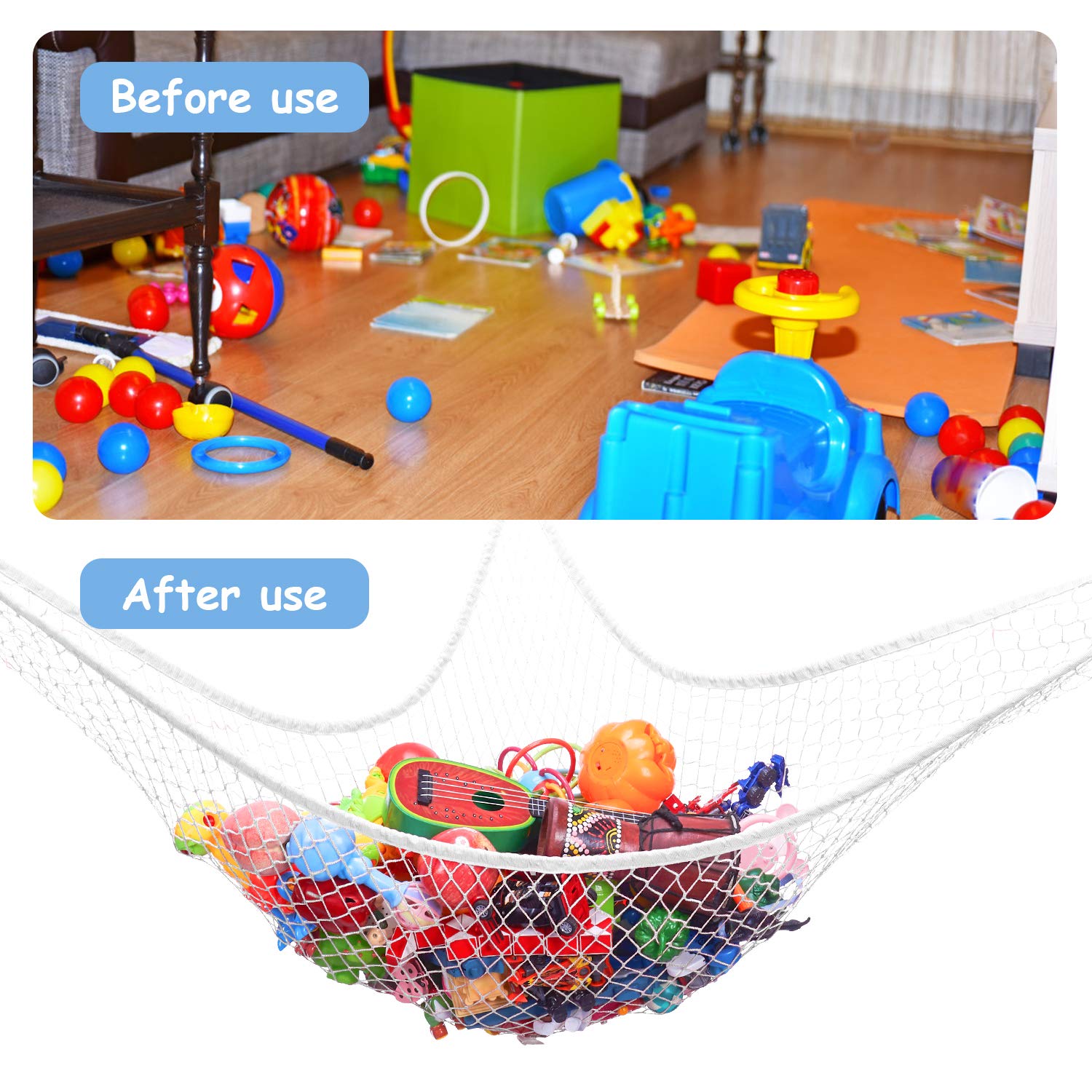 Stuffed Animal Hammock, Toy Hammock Storage Net, LXUNYI Mesh Toy Net Holder Jumbo Wall Corner Giant Baby Kids Children Stuff animals Hammocks Net Organizer for Bedroom (White, 70 inch)