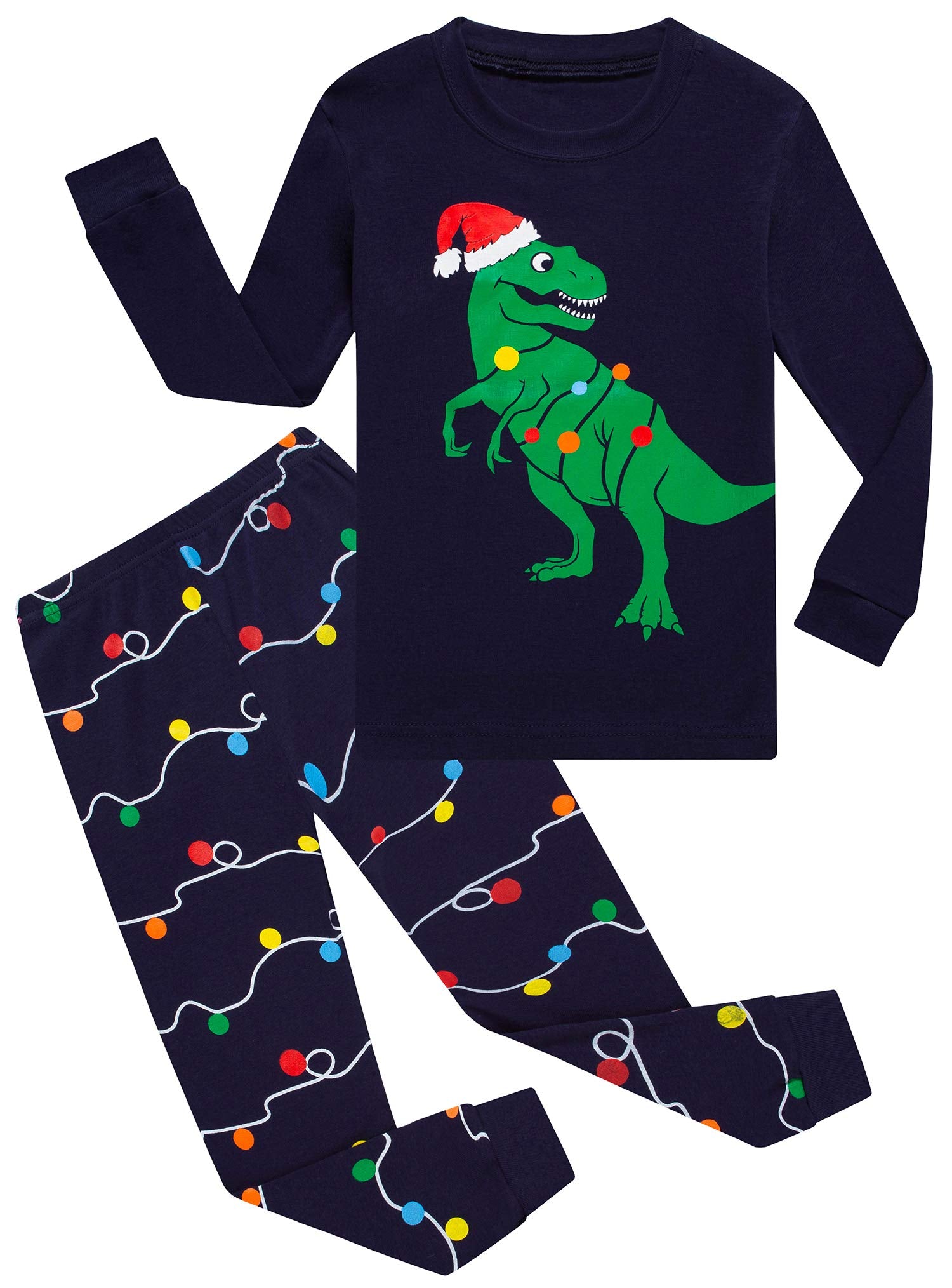 Family Feeling Big Girls Boys Long Sleeve Christmas Pajamas Sets Cotton Holiday Pyjamas Kids Pjs Blue Size 10 Dinosaur