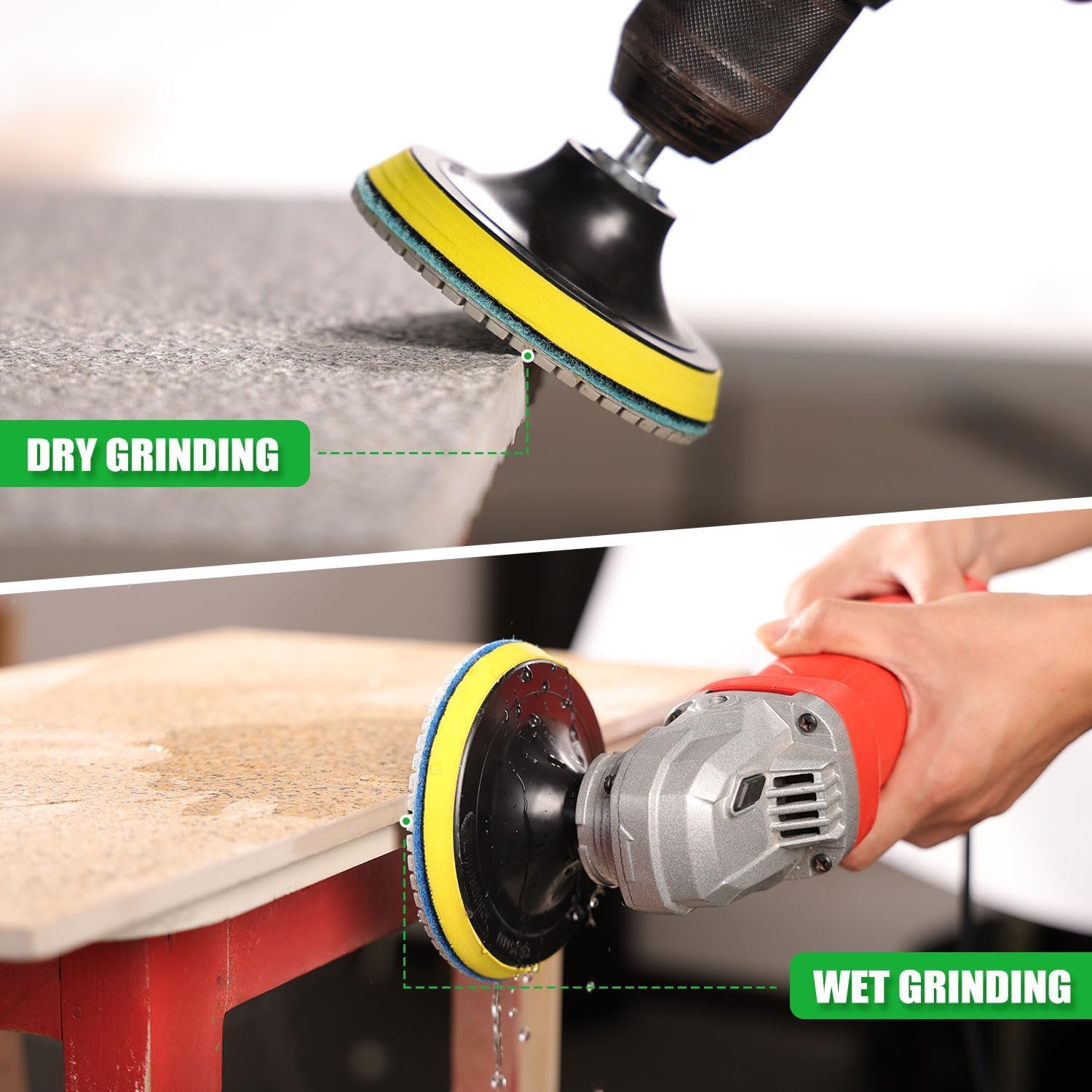 16PCS Wet Dry Diamond Sanding Pads Kit 4 Inch Diamond Polishing Pad 30-6000 Grit with 5/8''-11 Thread Backer Plate for Concrete Marble Quartz Granite Countertop Stone & Tile Polishing(3.9 Inch)