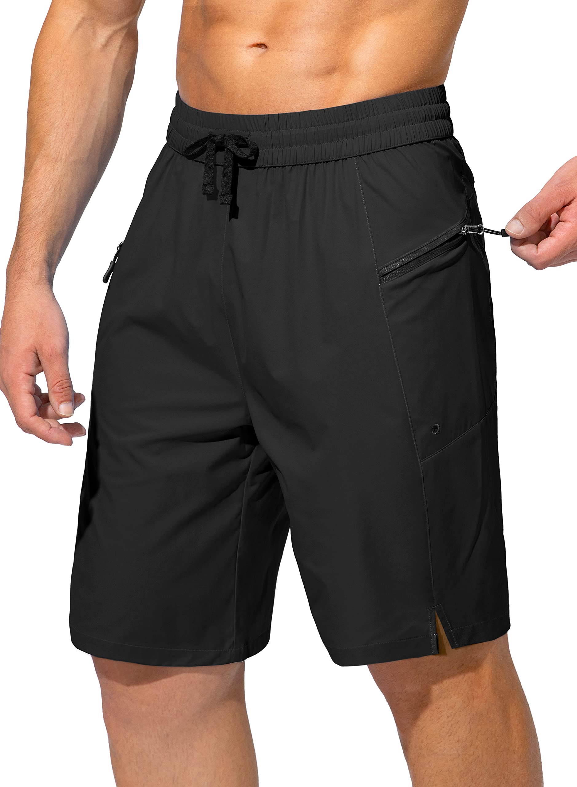 Men's Swim Trunks Quick Dry Board Shorts with Zipper Pockets Beach Shorts Bathing Suits for Men - No Mesh Liner(Black,XL)