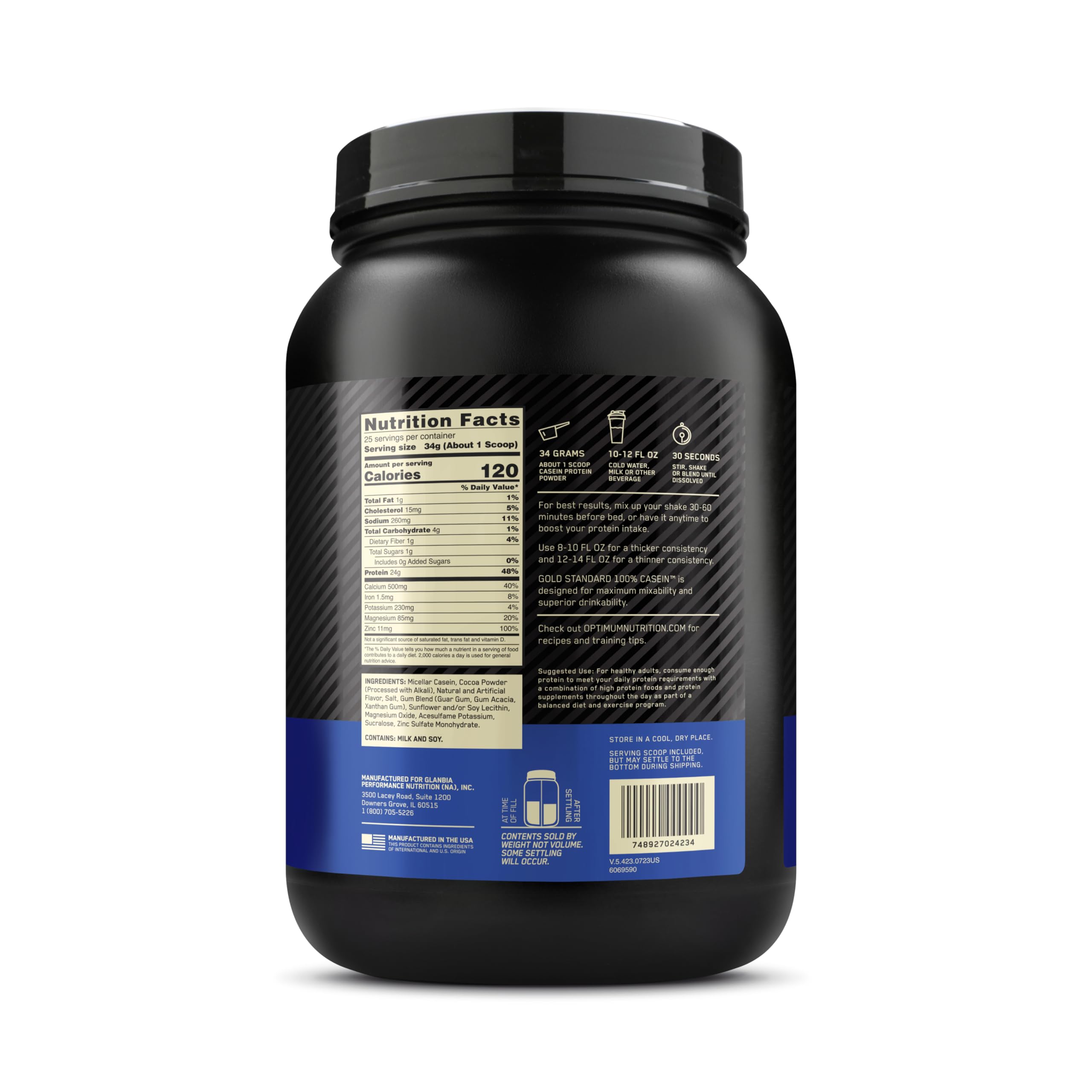 Optimum Nutrition Gold Standard 100% Micellar Casein Protein Powder, Slow Digesting, Helps Keep You Full, Overnight Muscle Recovery, Chocolate Supreme, 2 Pound (Packaging May Vary)