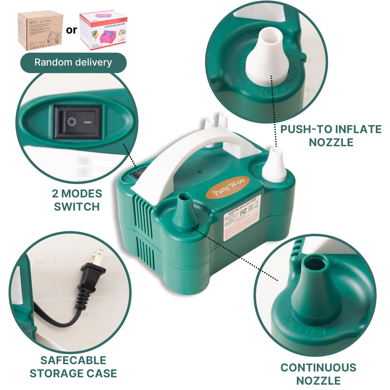 PartyWoo 110V 600W Electric Balloon Pump, Portable Balloon Inflator, Dual Nozzle Air Pump for Balloon Garland