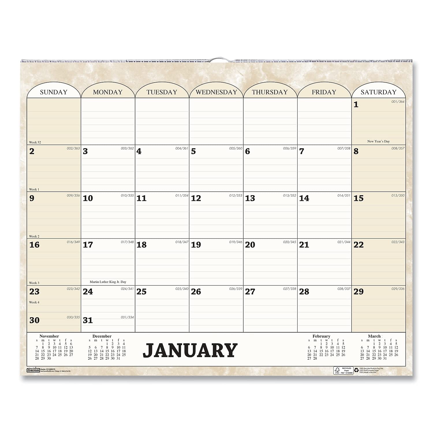 House of Doolittle 2024 Monthly Wall Calendar, Marble, 14.8 x 12 Inches, January - December (HOD319-24)