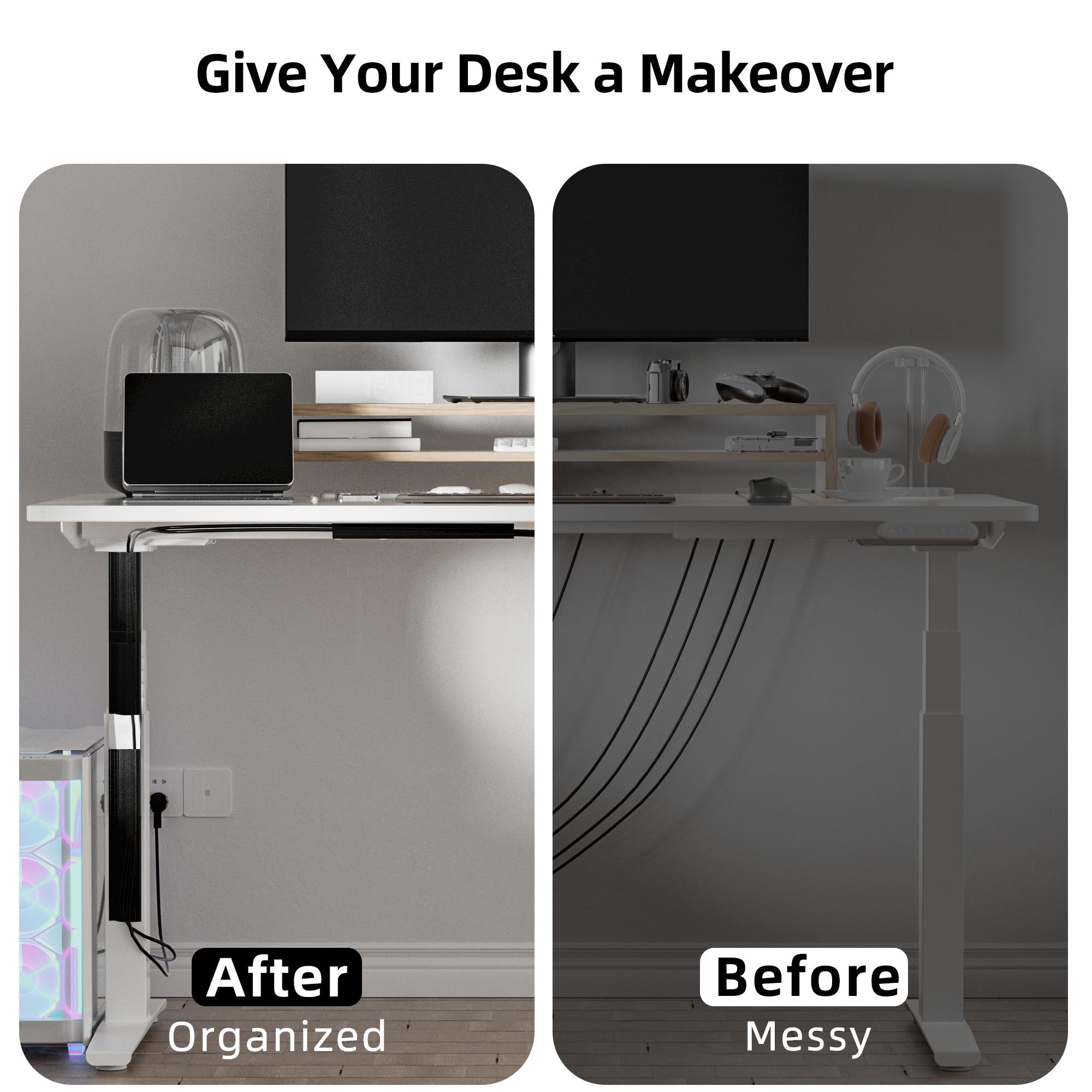 YECAYE 6X15.7in Under Desk Cable Management,Cable Management Under Desk,Easy Install Self-Adhesive Cable Organizer, Cable Management, Cable Management Kit for Home & Office,Child & Pet Proof,Black