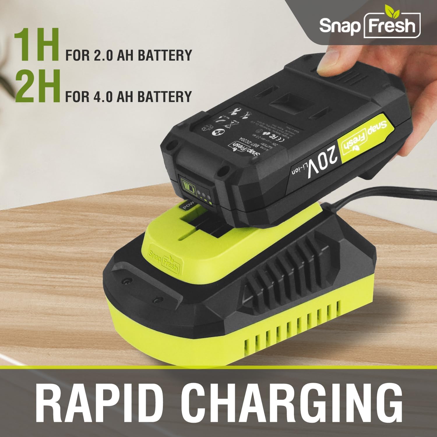SnapFresh 20V Battery Fast Charger (BBT-XH20V), Work with SnapFresh Batteries of BBT-DC20A & BBT-DC40A