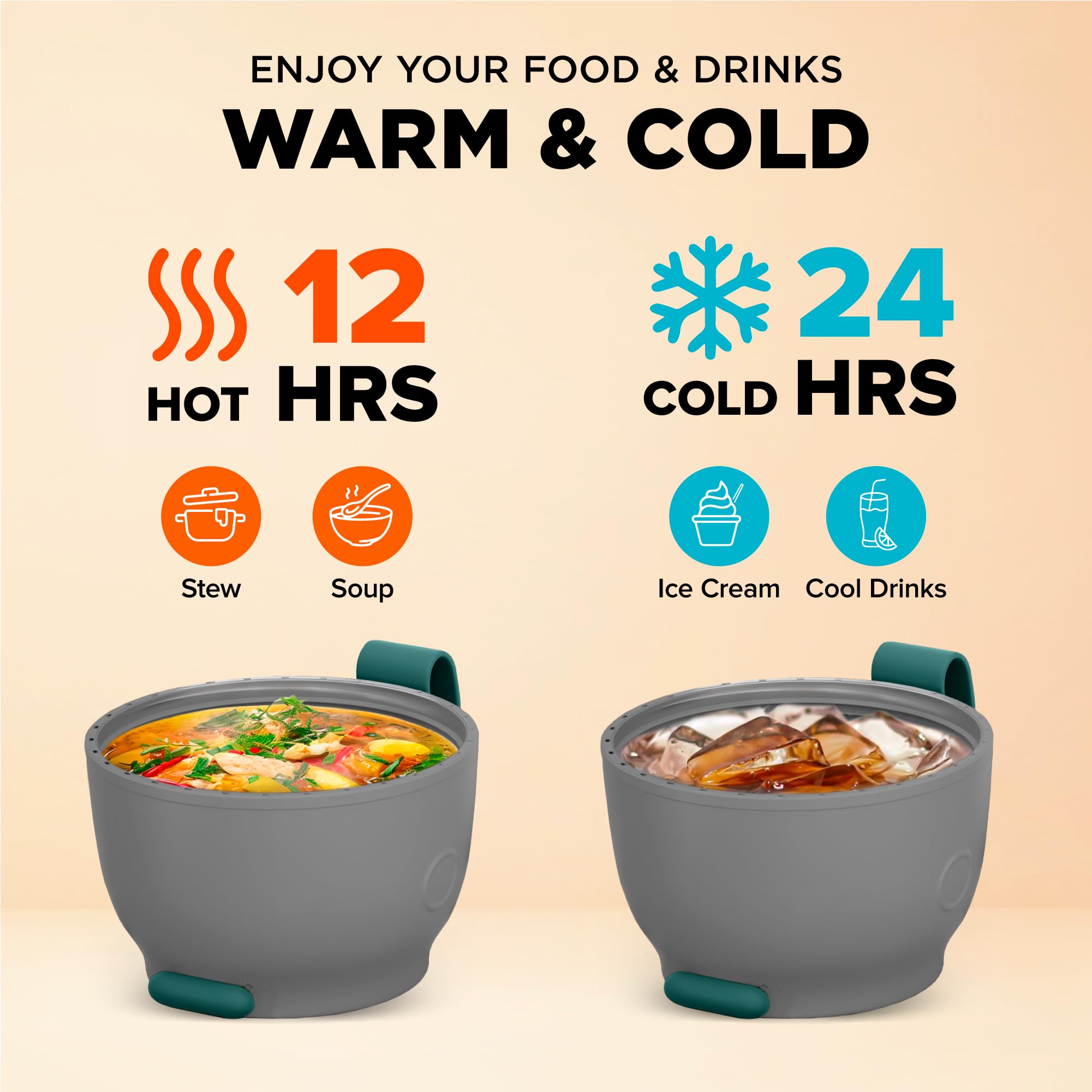 ENERGIFY Vacuum Insulated Food Jar Wide Mouth 17 Oz Soup Thermo with Folding Spoon - Thermal Lunch Containers for Kids & Adults - Leak Proof Stainless Steel Thermos for Hot Food Keep 12H and Cold 24H