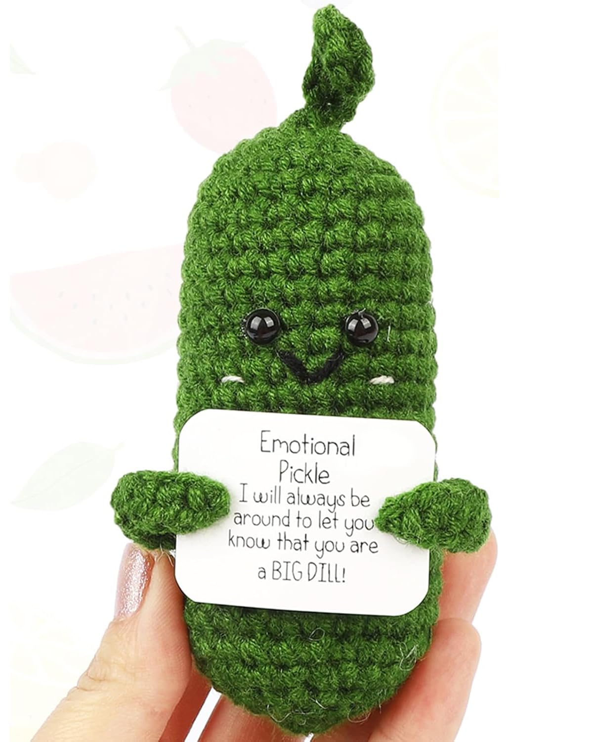 DAFURIET Mini Funny Positive Potato, 3 inch Knitted Wool Doll with Positive Card for Cheer Up Gifts and Party Decorations, Cute Wool Positive Potato Crochet Doll for Birthday Gifts (Cucumber)