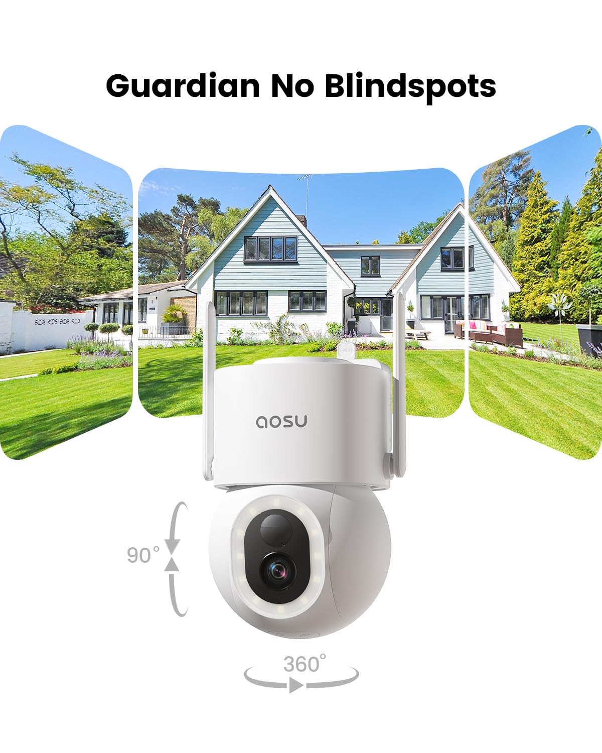 AOSU Security Cameras Wireless Outdoor - 3K/5MP Solar Powered 400-Lumen Spotlight Camera, 360° Pan/Tilt Surveillance, Night Vision, 2.4G WiFi Camera, Auto Tracking, AI Human/Vehicle/Pet Detection