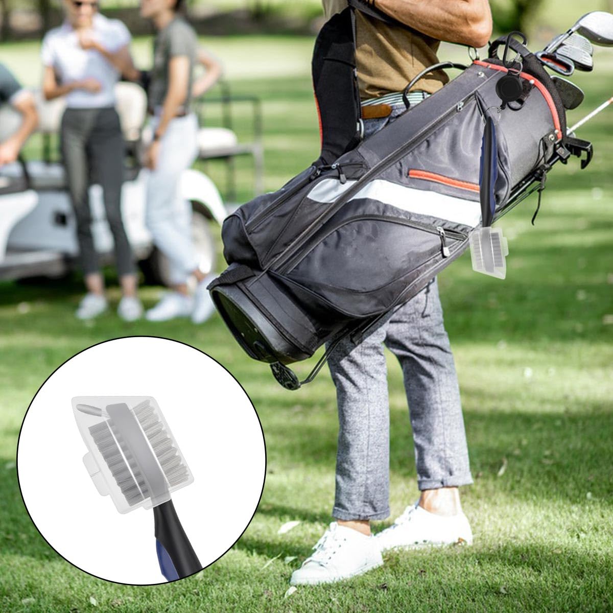 Golf Club Brush and Groove Cleaner Retractable Zip-Line Golf Cleaning Tool Golf Club Brushes with Aluminum Carabiner Oversized Head Spike Non-Slip Handle Grip Golf Club Cleaner Golf Bag Brush Tools