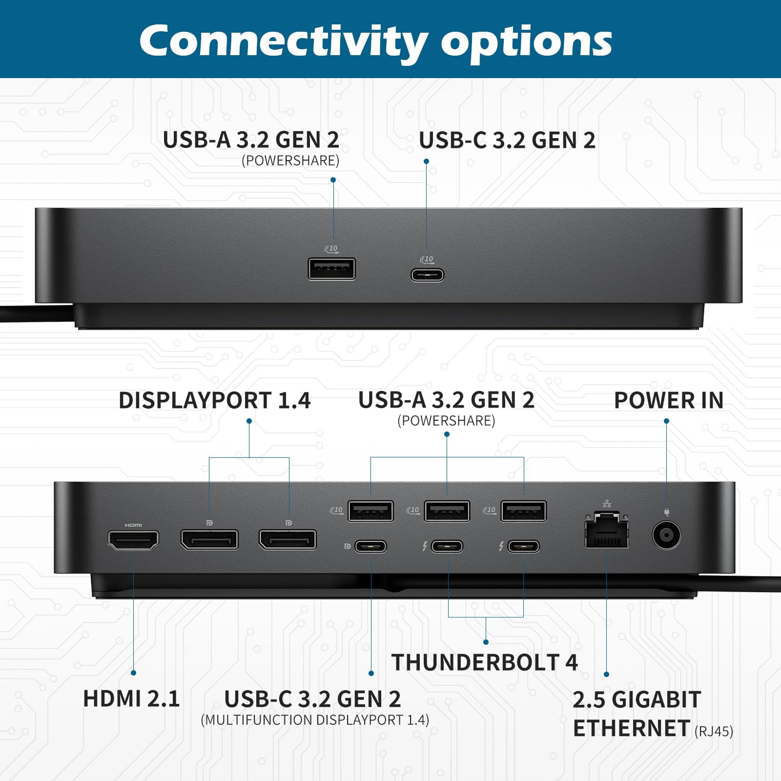 Dell Thunderbolt 4 Smart SD25TB4 Dell Pro Docking Station, Thunderbolt 4 Dock Support for up to 4 60Hz Displays - SD25TB4 with 180W Power Adapter + 130W Power Delivery