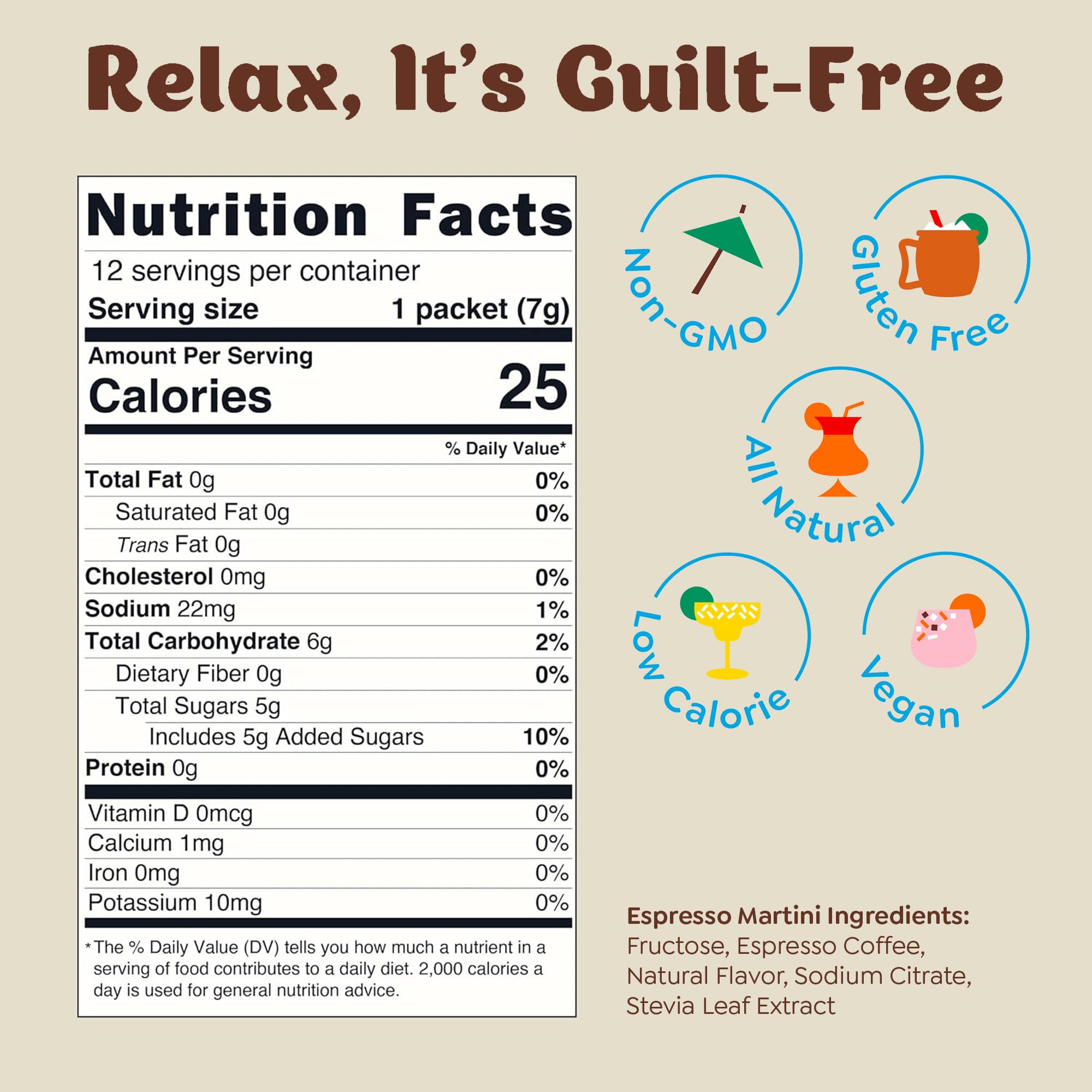 Craftmix Espresso Martini Cocktail & Mocktail Drink Mixer, Skinny Mixes - Water Flavoring Packets - Made With Real Coffee Beans - Vegan, Low-Carb, Low-Sugar, Non-GMO, Dairy Free, Gluten Free, 12 Pack