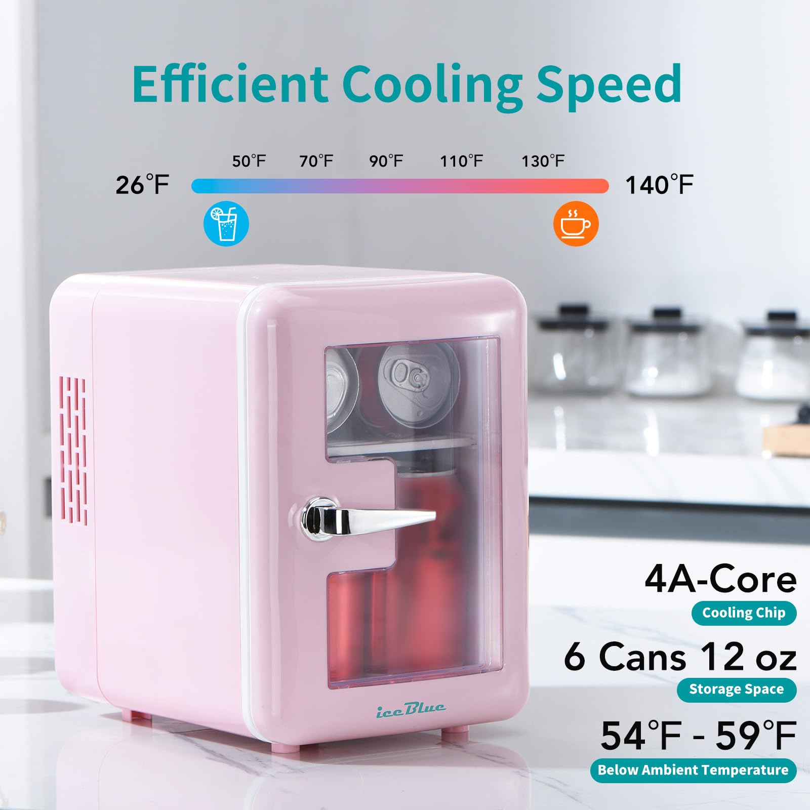 Iceblue Skincare Fridge with Viewing Window, 4L Compact Small Fridge for Bedroom, Car, Office & Dorm, Pink Mini Fridge for Beauty Essentials & Beverages(Pink)