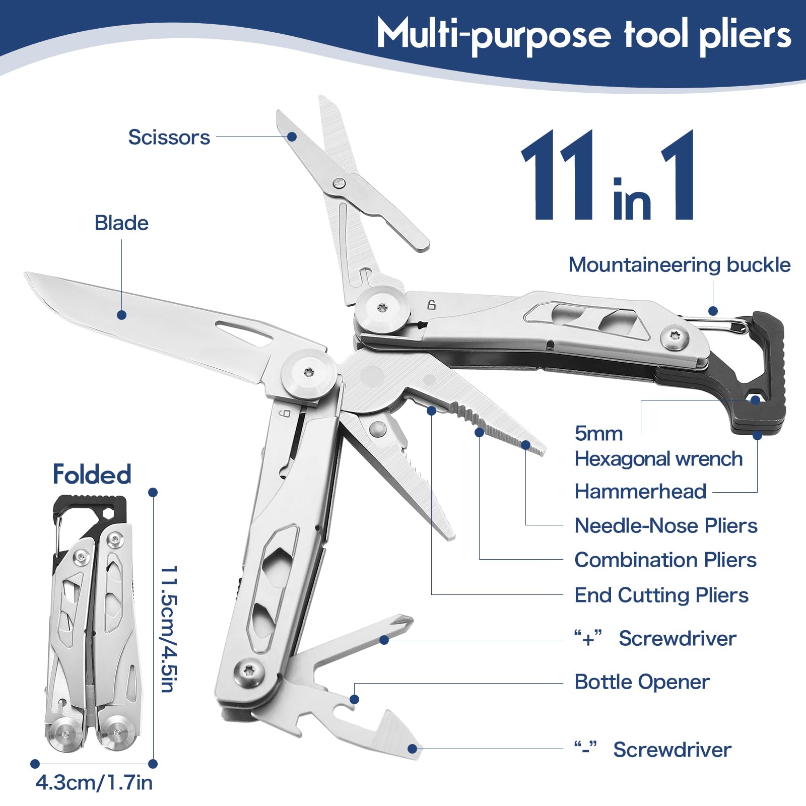 Multitool 11 in 1 Multi Function Pliers Folding Pocket Tool with Sheath Camo Portable Durable Stainless Steel Outdoor Tool,Durable and Lightweight EDC Gifts for Men Grandpa Husband