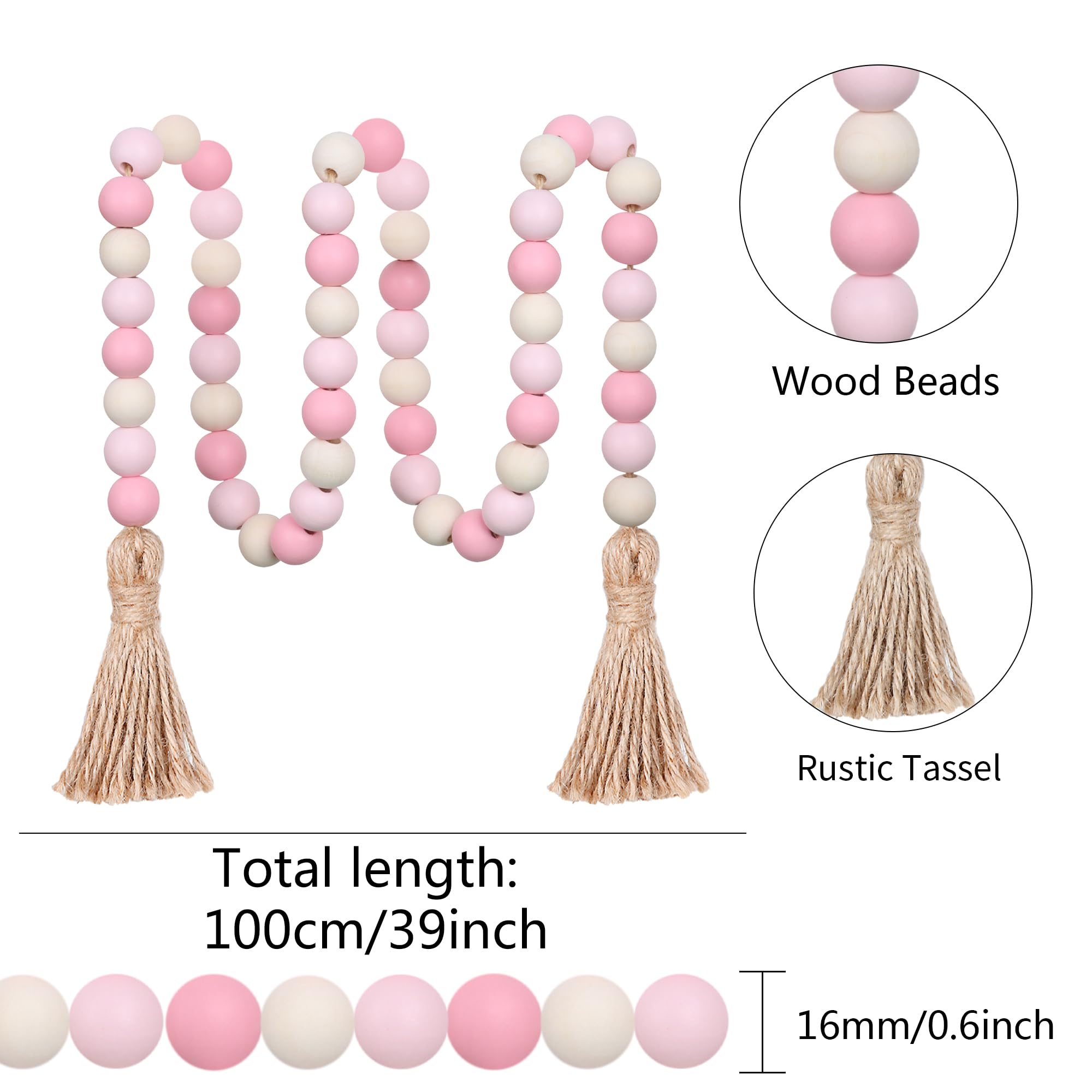 Meplait Wood Bead Garland,39in Farmhouse Beads with Tassels Boho Beads for Tiered Tray Decorative Beads Home Decor