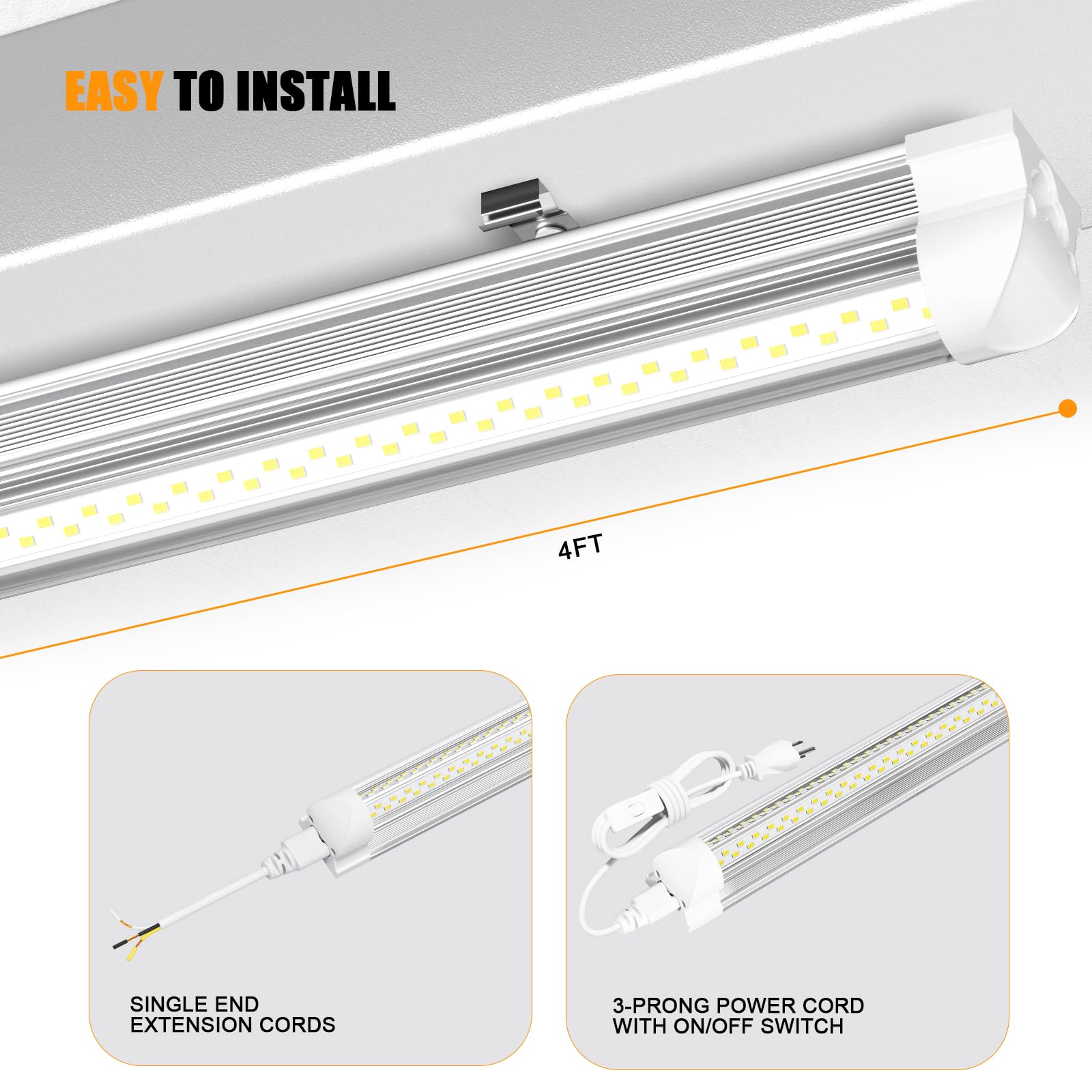 ONLYLUX LED Shop Light 4FT, 6000K 50W 7500LM, Linkable Utility Ceiling Light Fixture, 4 Foot T8 Integrated LED Tube Lights, V Shape High Output, Linkable with On/Off Switch (12 Pack)