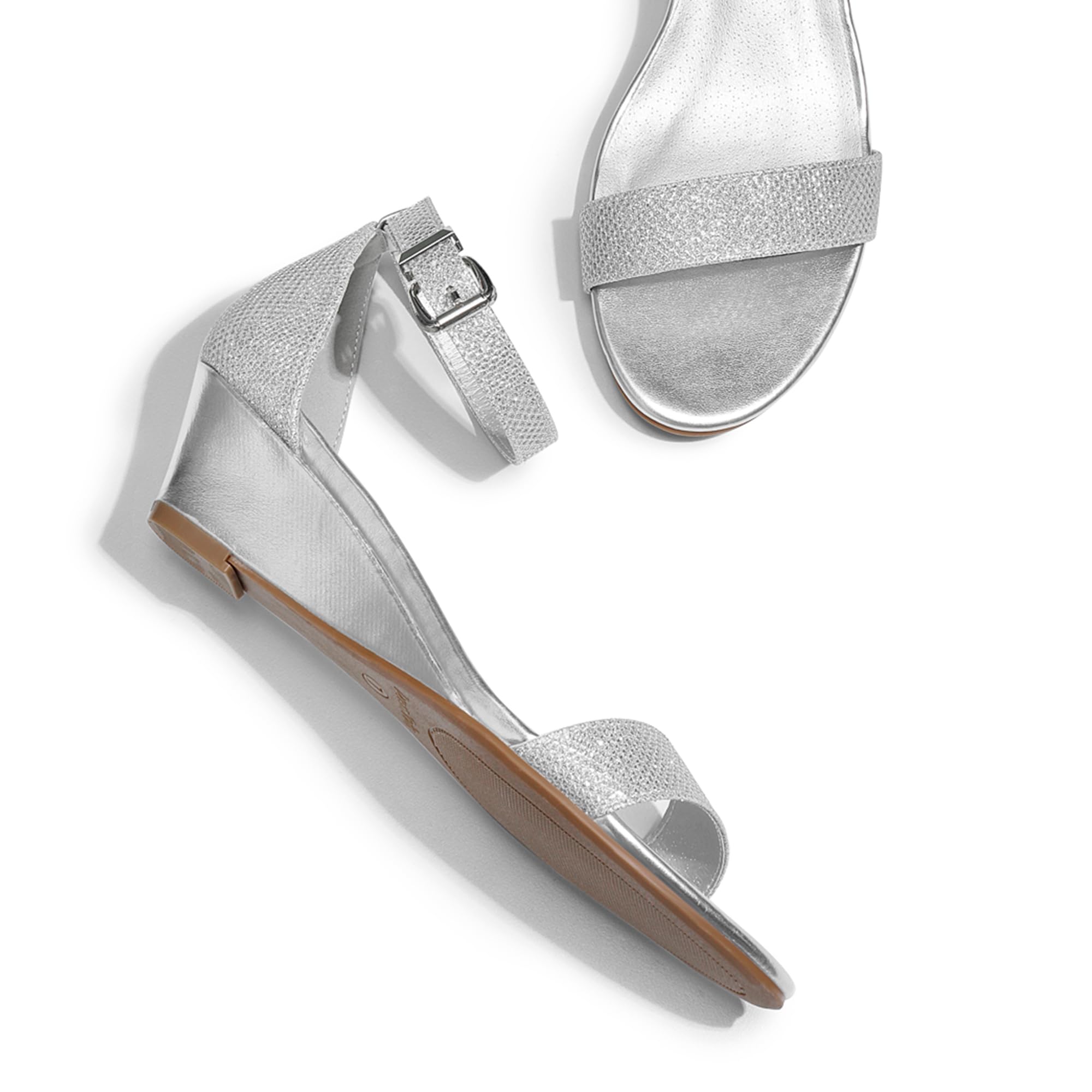 DREAM PAIRS Women's Ingrid Silver Plaid Ankle Strap Low Wedge Sandals Size 11 M US