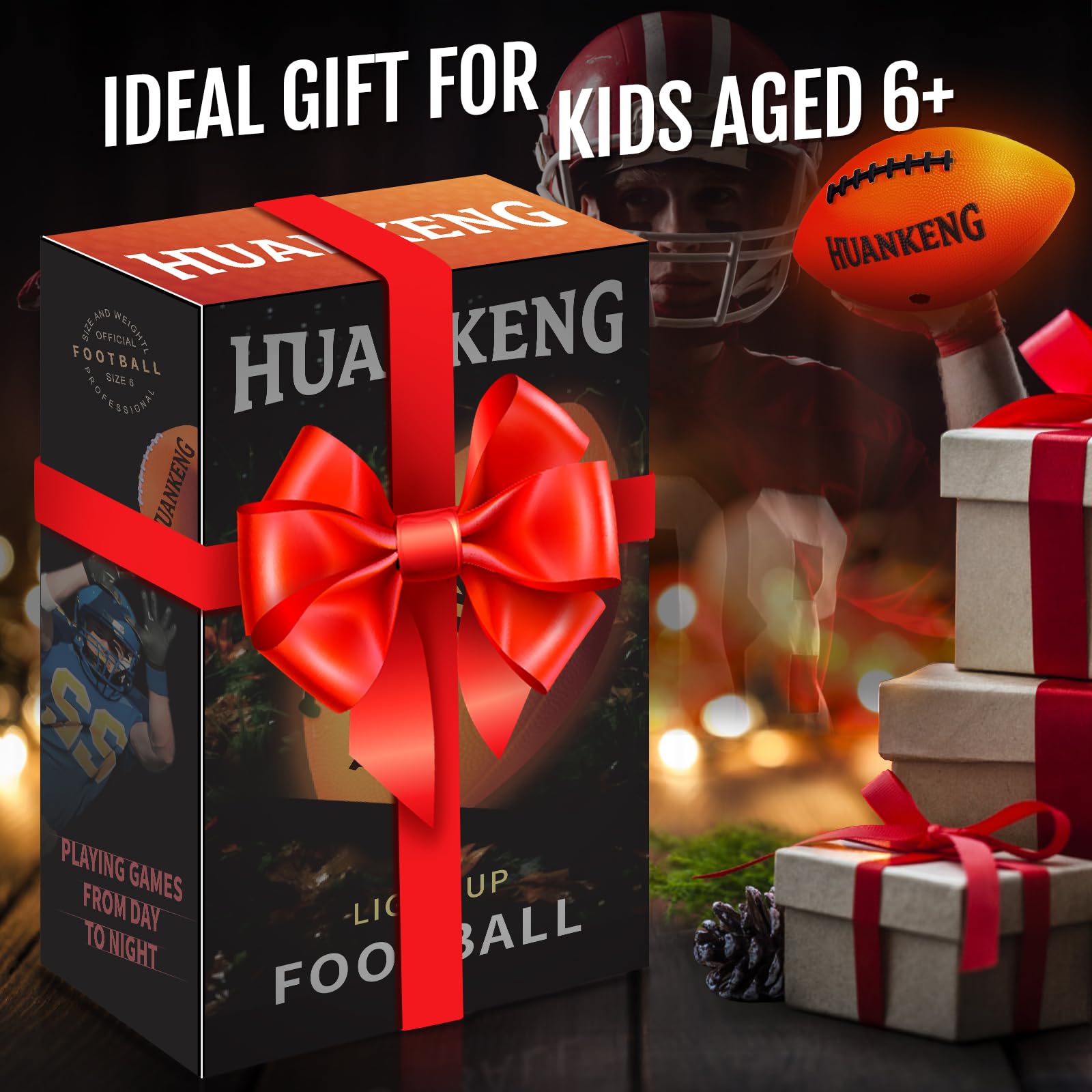 HuanKeng Glow in The Dark Football Birthday Gifts for 6 7 8 9 10 11 12 13 14 15 Year Old Boys, NO.6 Sports Outdoor Light Up Football Games for Teen Ideas, Kids Boys Toy Stuff Ages 6-15