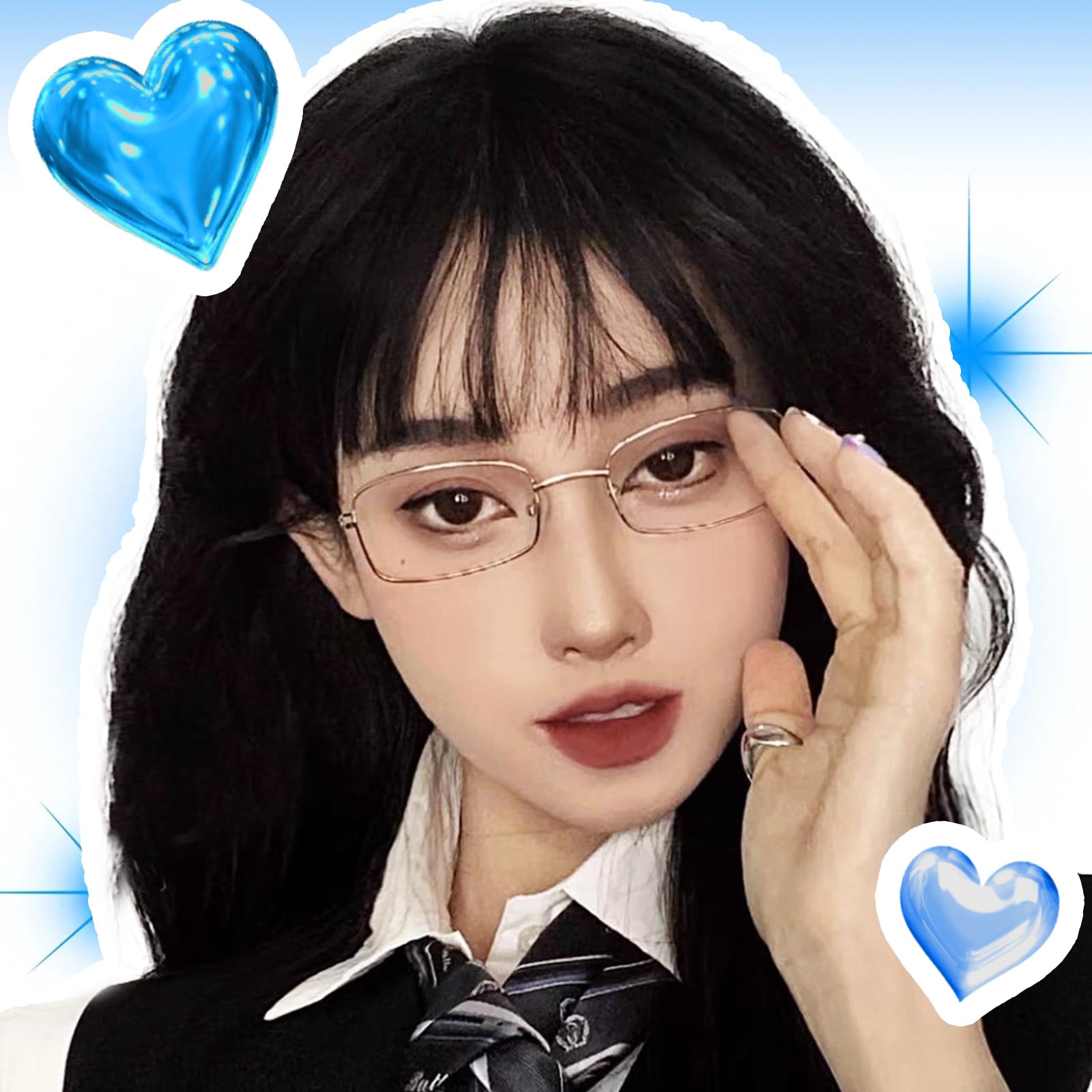 TJUTR Fashion Clear Glasses Non Prescription Fake Glasses for Women Blue Light Blocking Rectangle Metal Glasses Frame