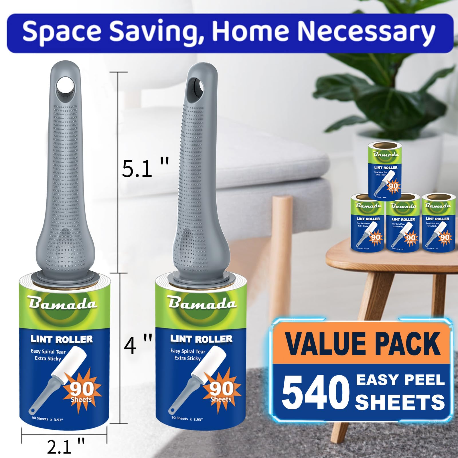 Sticky Lint Roller for Pet Hair: Lint Remover for Dog Cat Hair Mega Value Set 540 Sheets 2 Handles+6 Rollers Fur Removal for Clothes Couch Furniture