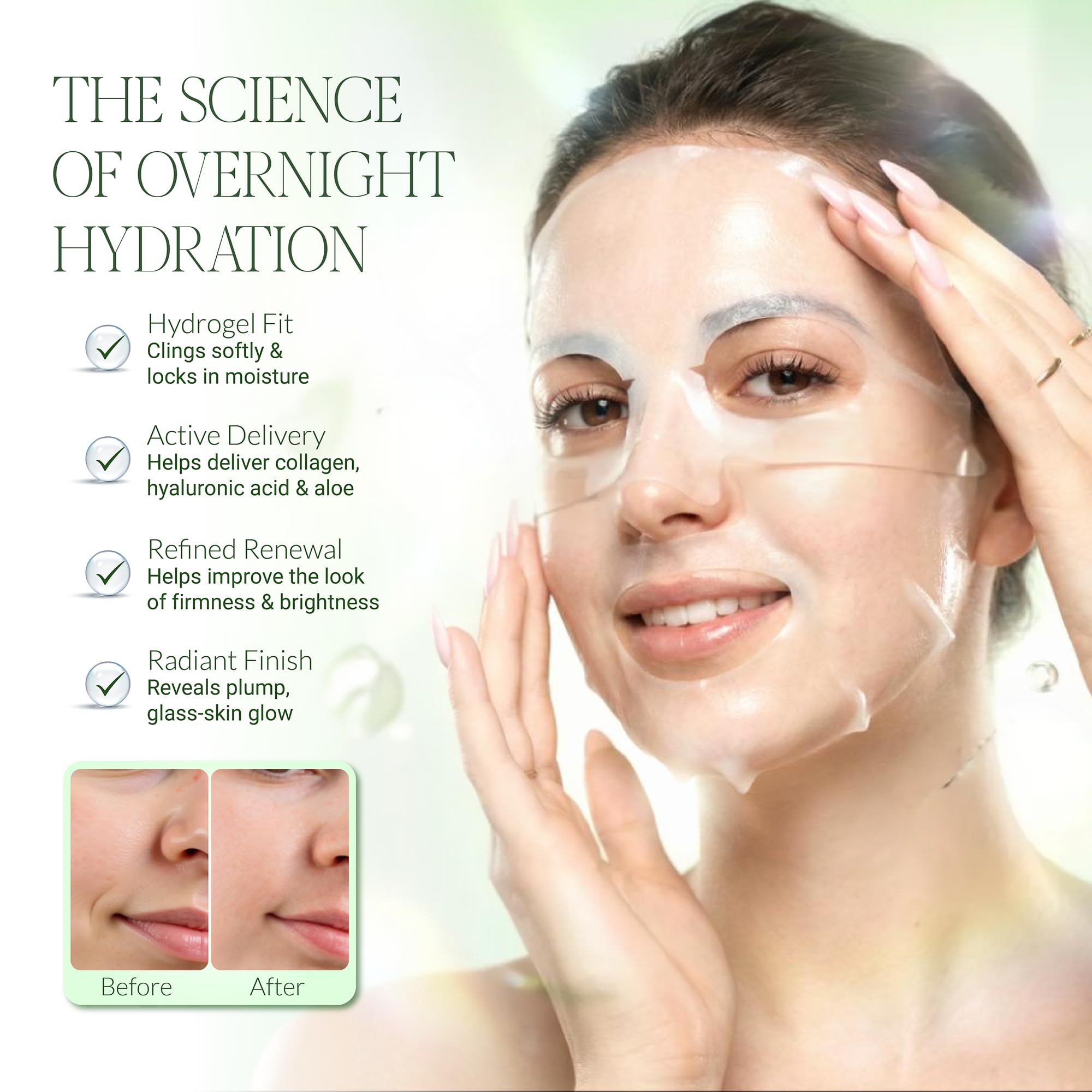 ESTHEBIEN Hydrogel Collagen Face Mask – Deep Hydration Sheet Mask with Aloe Vera, Firming & Anti-Wrinkle Korean Skincare, Spa-Grade Hydrogel Mask for Dry Skin, 4 Pack