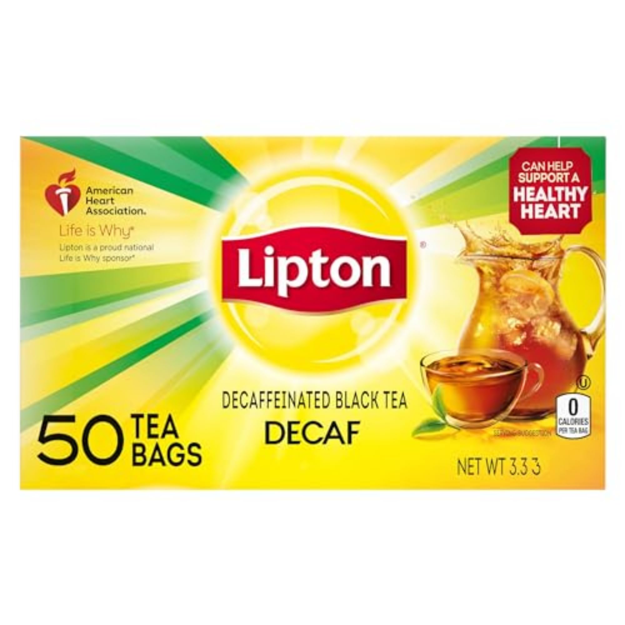 Lipton Decaf Tea Bags, Black Tea, Iced or Hot Tea, Can Support Heart Health, 50 Total Tea Bags