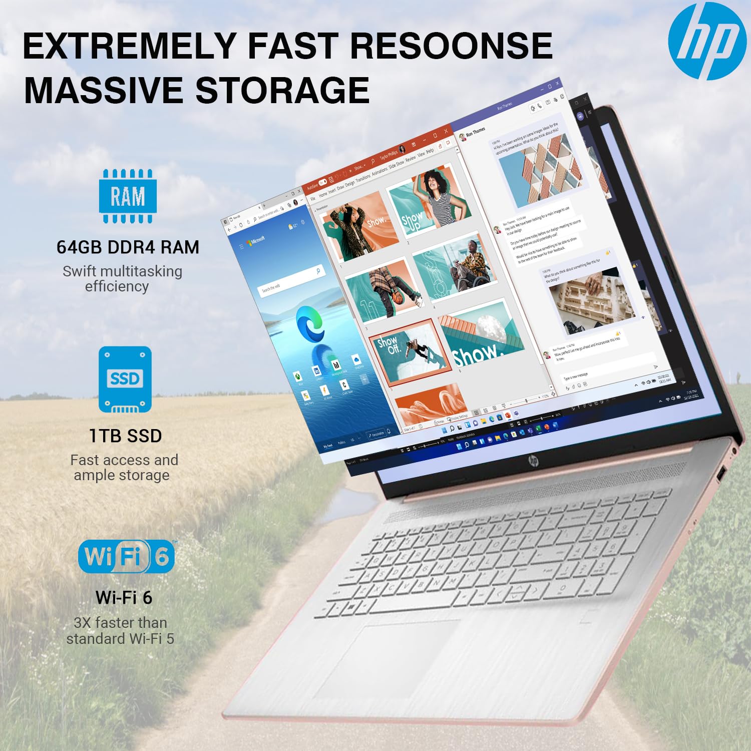 HP 17 Touchscreen Laptop PC, 17.3 Inch HD+ Touch Screen Business Laptop Computer, Intel 10-Core i7, Windows 11 Pro, 10-Key Backlit Keyboard |Fingerprint | Rose Gold | 32GB RAM 1TB SSD