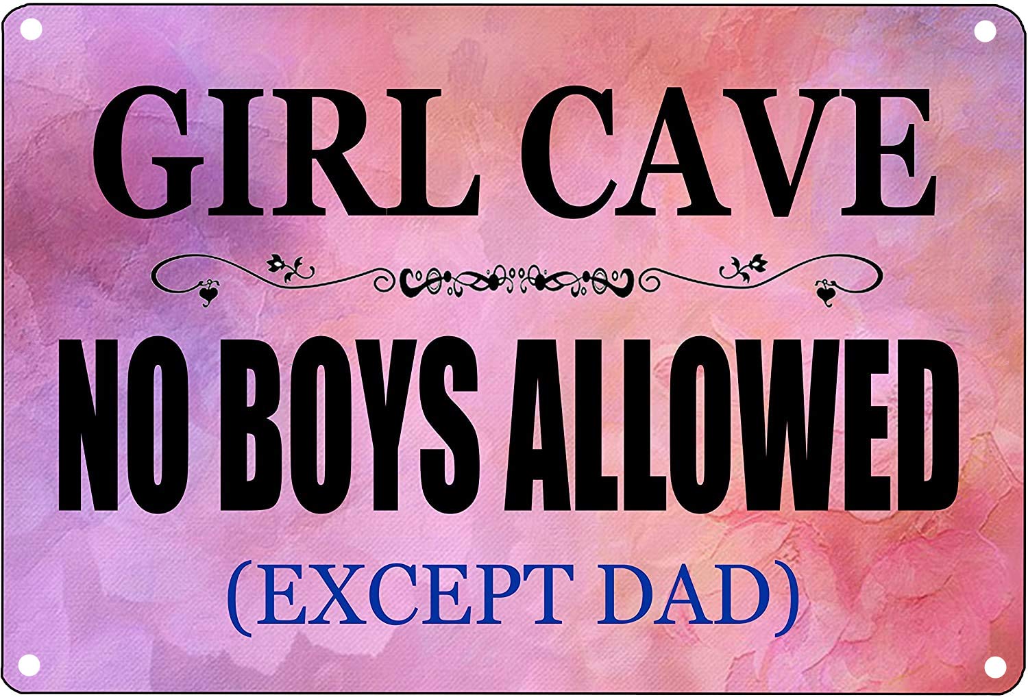 VAVD Girls Bedroom Sign - Funny Girl Cave, No Boys Allowed (Except Dad) Metal Tin Sign Wall Decor Daughter Pink Bedroom Door