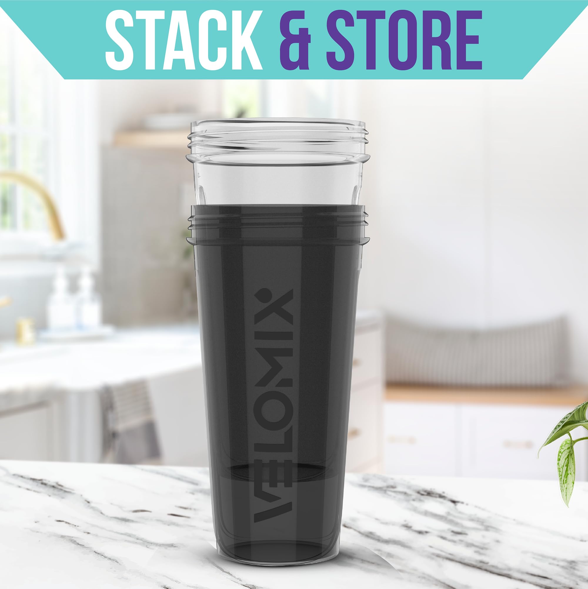 VELOMIX -2 Pack- 28 oz Protein Shaker Bottles for Protein Mixes - 2x Wire Whisk | Leak Proof Shaker Cups for Protein Shakes | Protein Shaker Bottle Pack | Shakers for Protein Shakes-Black&Transparent