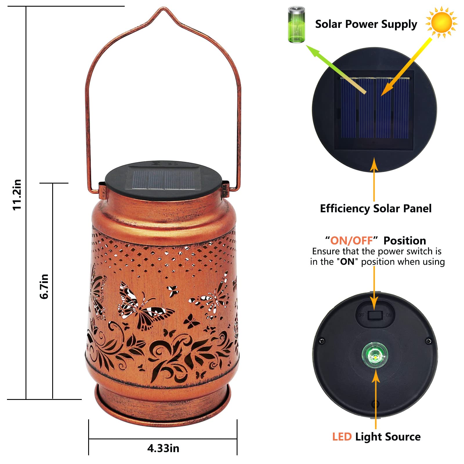 Solar Lanterns Outdoor Waterproof Butterfly Garden Decor Lantern Birthday Gifts for Women Mom Grandma, Hanging Solar Lights Metal Solar Decoration Outside for Yard, Patio, Backyard, Porch