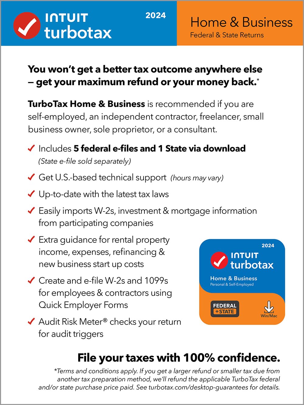 TurboTax Home & Business 2024 Tax Software, Federal & State Tax Return [PC/MAC Download]