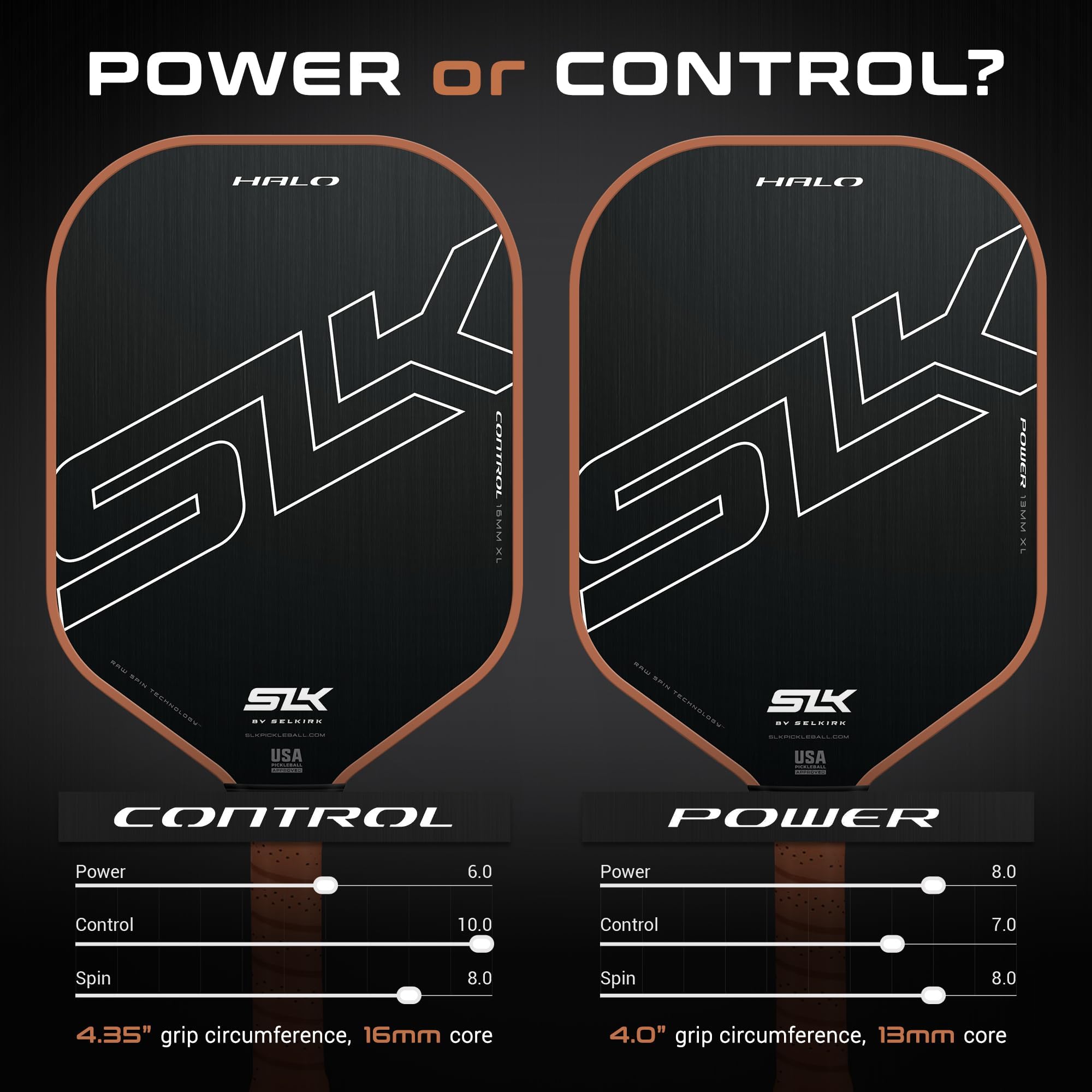 2024 Selkirk SLK Halo Control, Power & Halo Pro Pickleball Paddles | Raw Carbon Fiber Pickleball Paddle with a Rev-Core Power Polymer Core | Designed for Ultimate Spin & Consistency