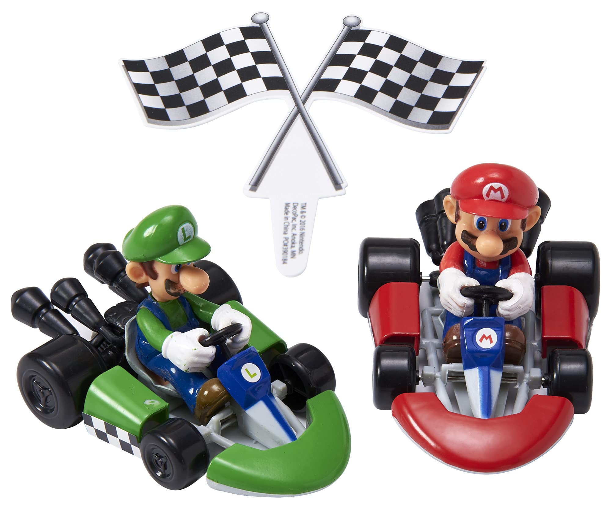 DecoSet® Mario Kart™ Cake Topper, 3 Piece Cake Decoration with Race Kart Toppers & Checkered Flag Decoration, Collectible Character Karts for Hours of Fun After the Party