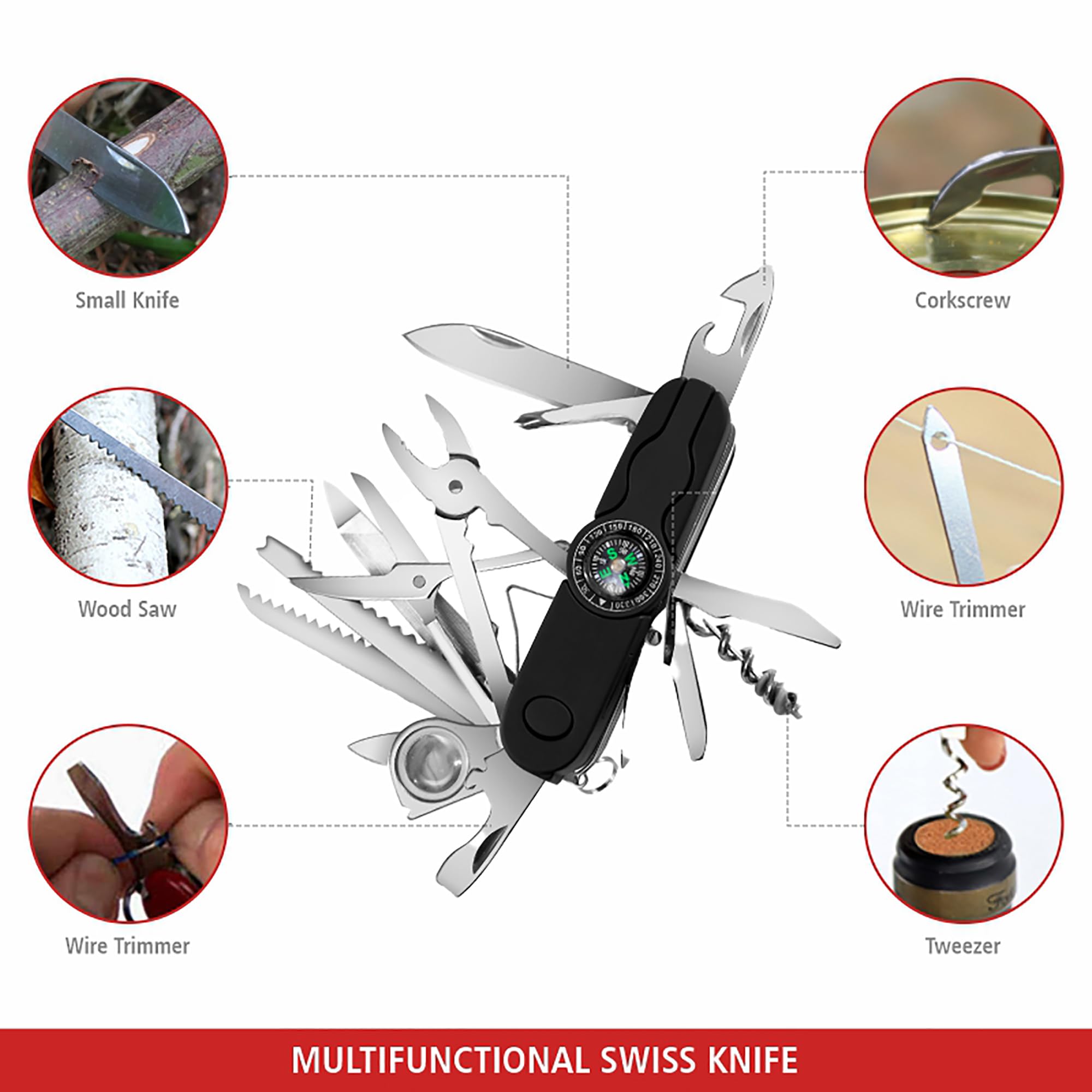 Swiss Eagle Premium Quality Ranger Multi-Tool Pocket Knife with Compass and 30 Tools All in Your Pocket