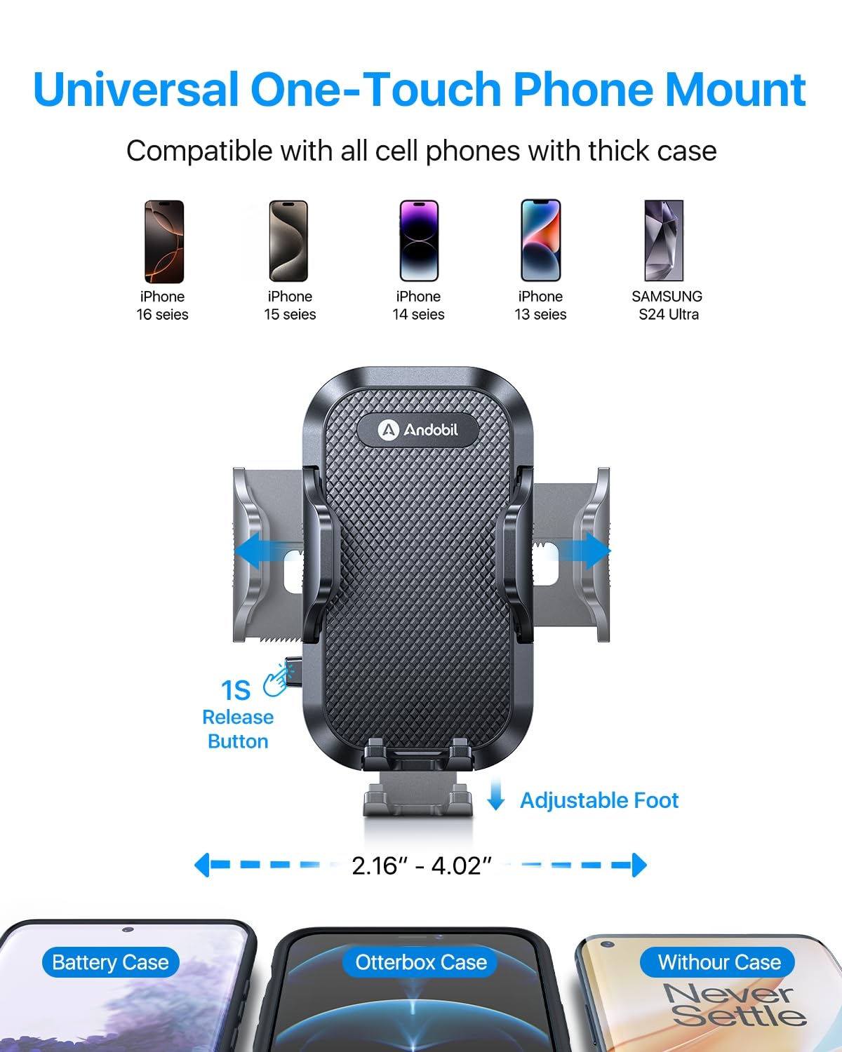 andobil Military-Grade Cup Phone Holder for Car/Truck, [2025 Enhanced] 13" 360° Adjustable Gooseneck w/Anti-Shake Car Mount, Universal Car Phone Holder for iPhone/Samsung/Pixel All 4.0-7.0" Devices