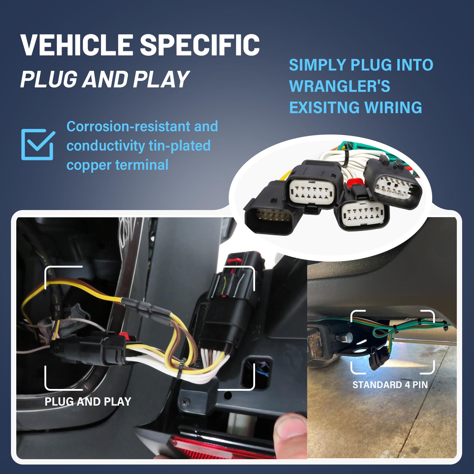 MECMO 56407 4-Pin Trailer Wiring Harness for 2018-2025 Jeep Wrangler JL/JLU, 2020-2025 Jeep Gladiator JT, 19-25 Wranglers Unlimited, Rubicon, Sahara, Sport, 4xe Towing Hitch Wire Trailer Light Plug