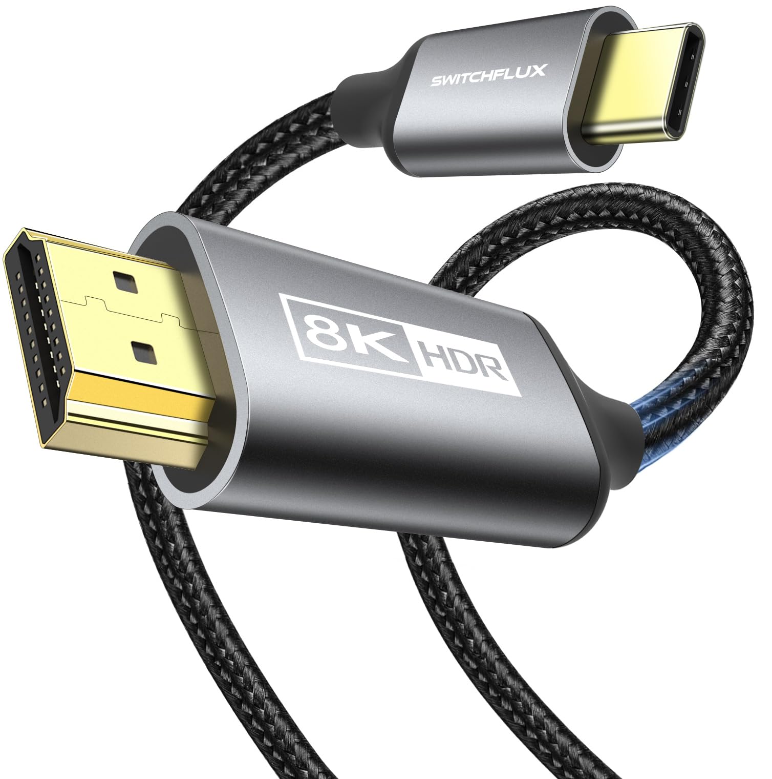 SWITCHFLUX USB C to HDMI Cable 2.1, 6FT 8K@60Hz,4K@144Hz,2K@165Hz Type C to HDMI Cord Support HDCP2.3/HDR/DSC Thunderbolt 3/4 for MacBook, iPhone 15/Plus/Pro/Pro Max,Dell,HP, Lenovo, S22