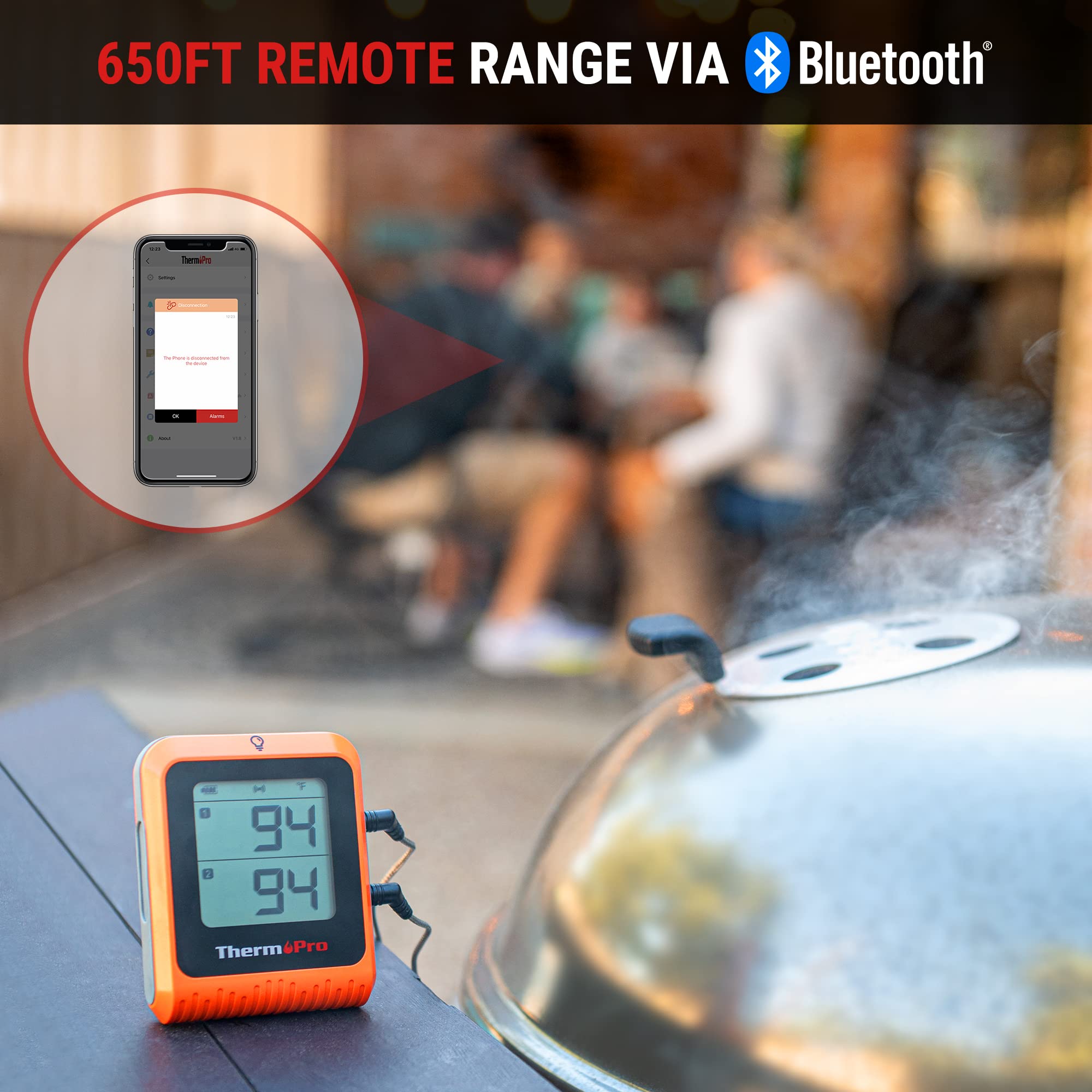 ThermoPro Wireless Meat Thermometer of 650FT for Smoker Oven, Bluetooth Grill Thermometer with Dual Probes, Smart Rechargeable BBQ thermometer for Cooking Turkey Fish Beef