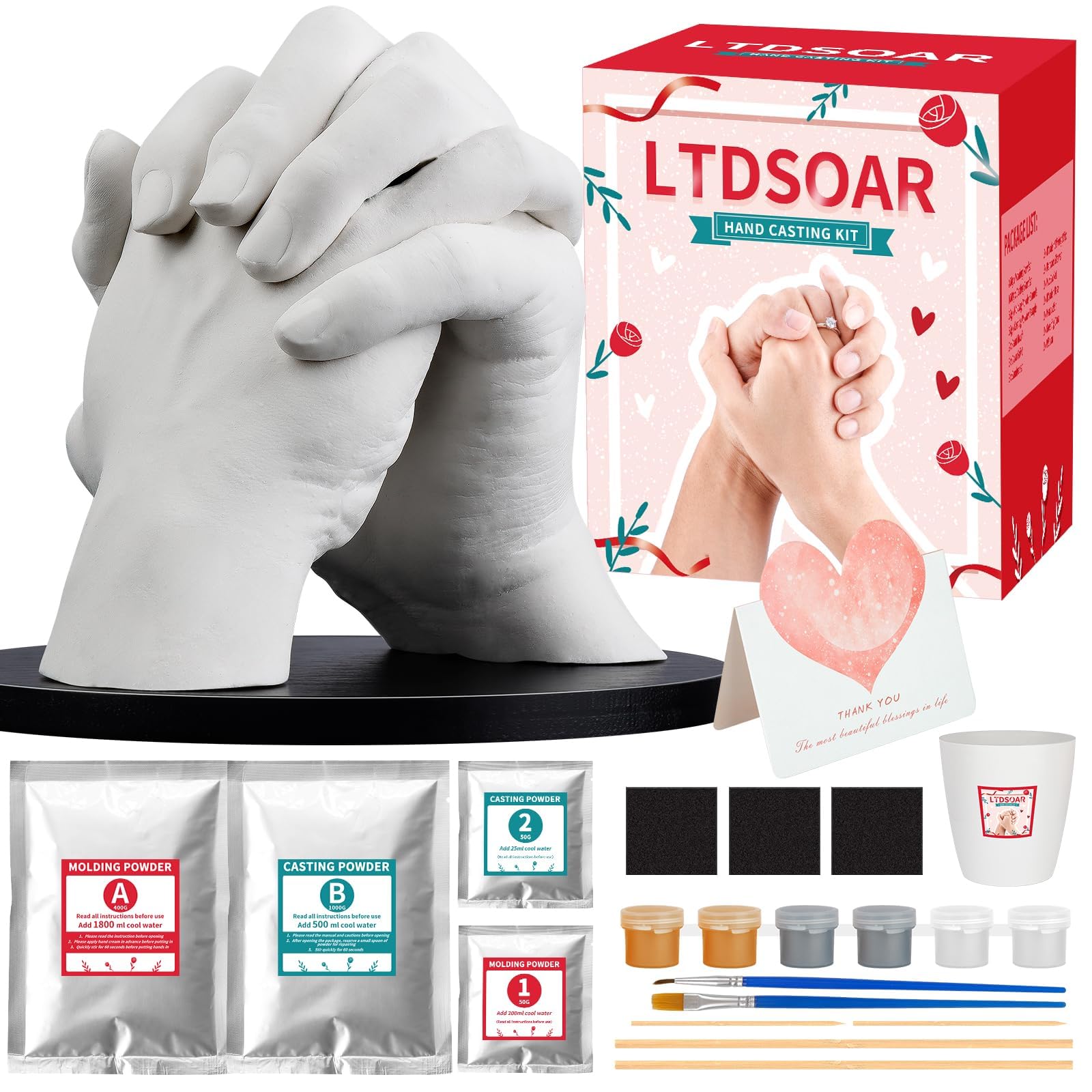 LTDSOAR Hand Casting Kit, Couples with Practice Kit, Hand Mold Kit for Adults & Kids, Romantic Anniversary Wedding Birthday for Her or Him,Boyfriend Girlfriend Unique