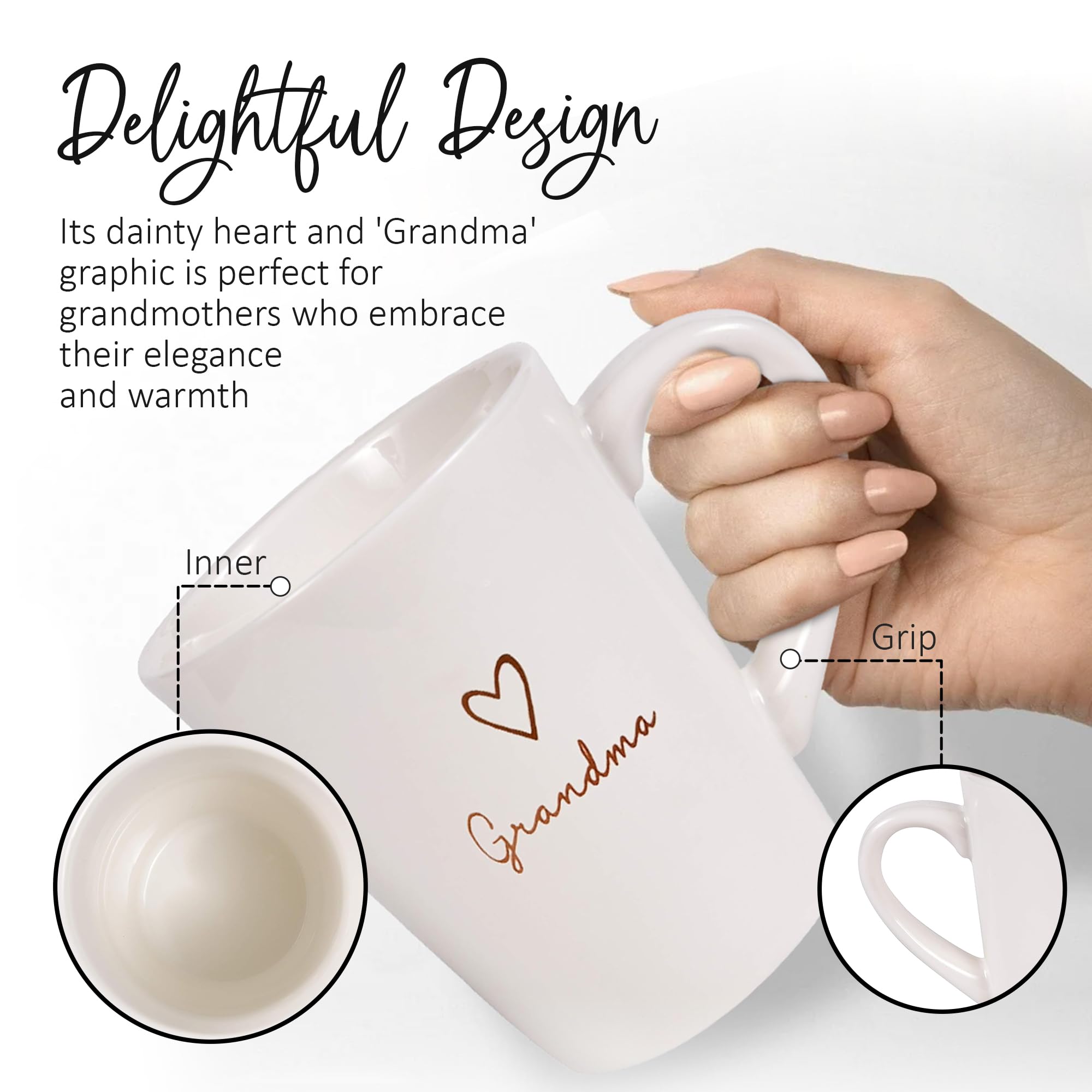 Pavilion Grandma Coffee Mug - Stoneware Coffee Cups for Grandmothers with Heart Tag - Ideal for Daily Use with "Grandma" Text Design - Microwave & Dishwasher Compatible - Cream, 15 oz