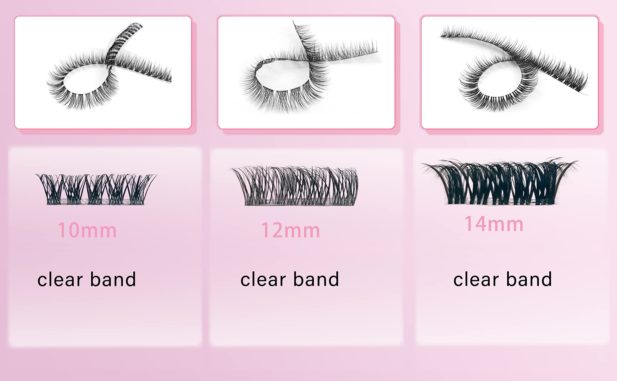 TRZLIFE Eyelash Clusters, 72 PCS DIY Individual Lash Extension Create Personal Eyelash Style Easily Super Natural and Comfortable Clear Band Non-Friable Reusable False Eyelash Mix 10/12/14mm