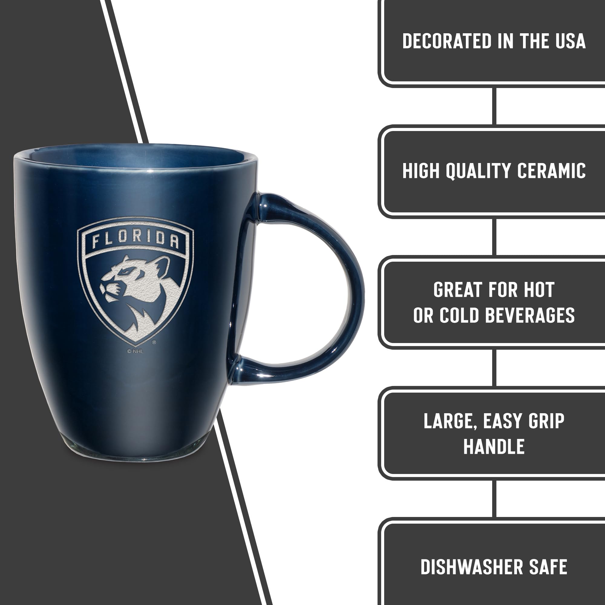 Rico Industries NHL Hockey Florida Panthers Navy Electroplated 18oz Laser Engraved Ceramic Lustre Mug