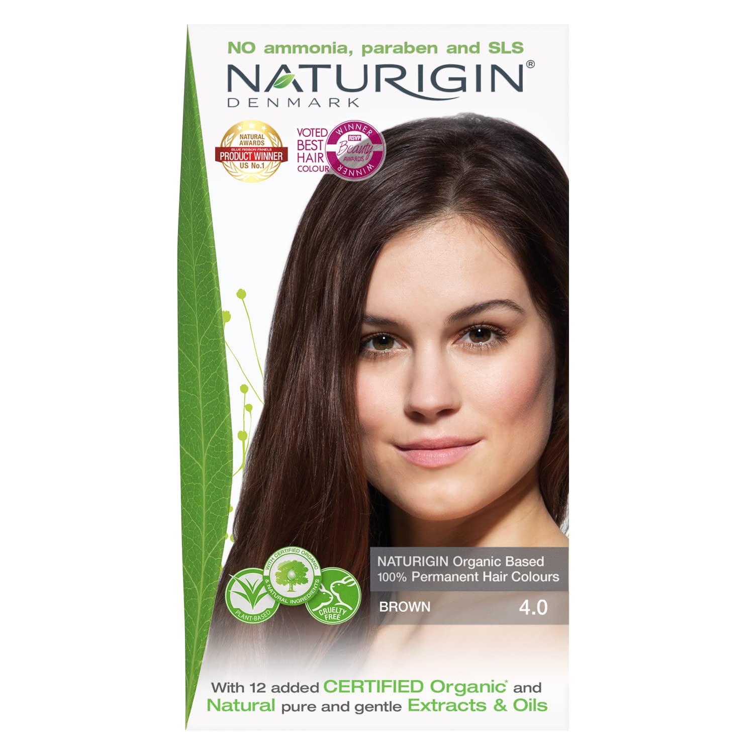 Naturigin Permanent Hair Dye, 4.0 Brown, Ammonia and Paraben Free, up to 100% Gray Hair Coverage, Long Lasting, Vegan, Cruelty Free