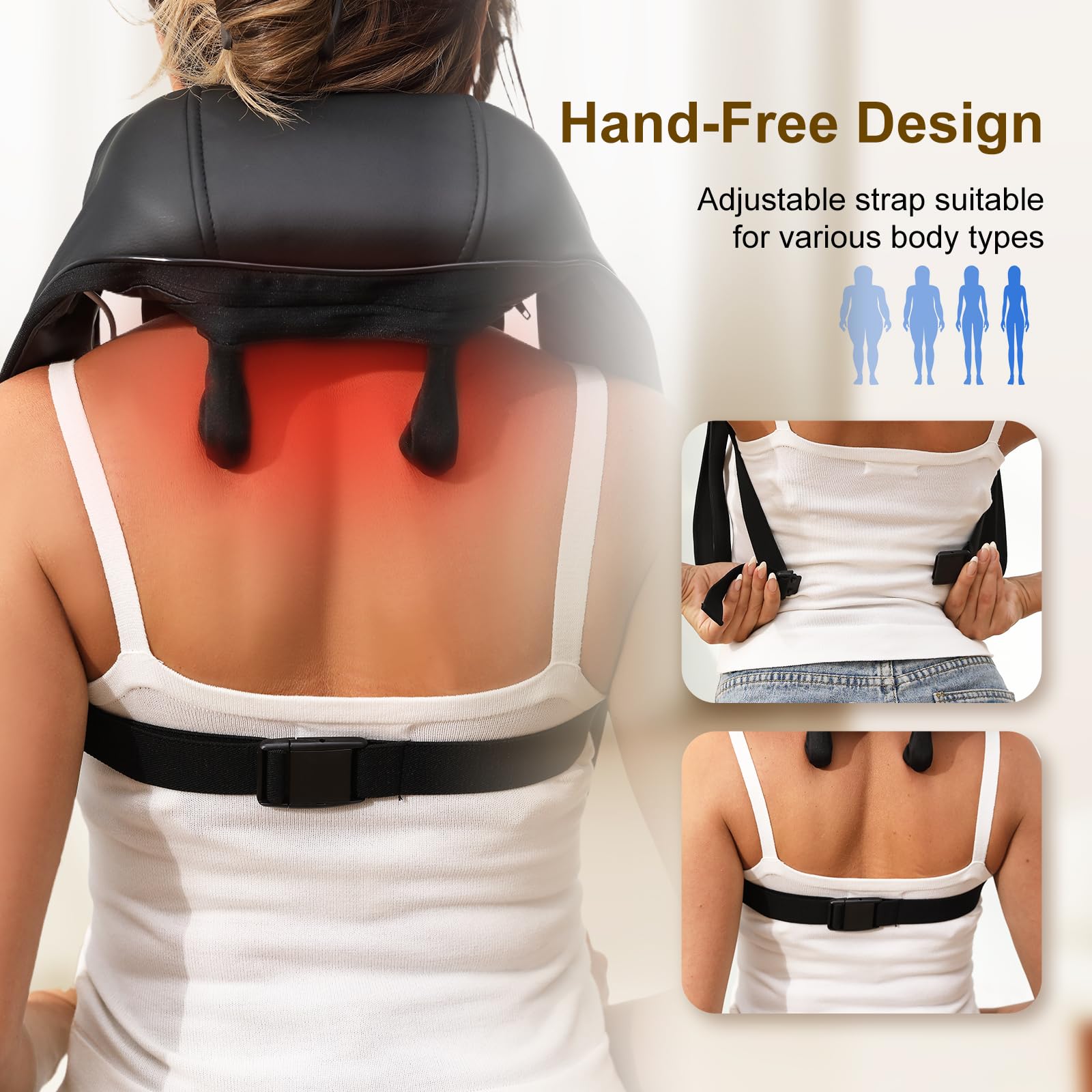 Multifunctional Neck and Shoulder Massager with Heat, Shiatsu Deep Tissue Kneading Massage Pillow for Pain Relief with Straps and Multiple Modes, Portable Full Body Massage for Home, Car, Office Use